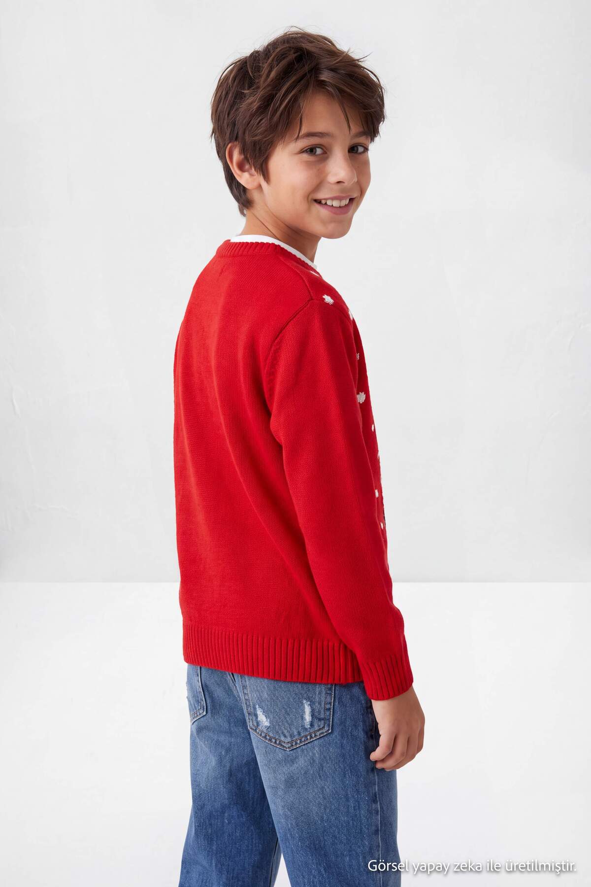 Boys' Red Reindeer Snowflake Jumper