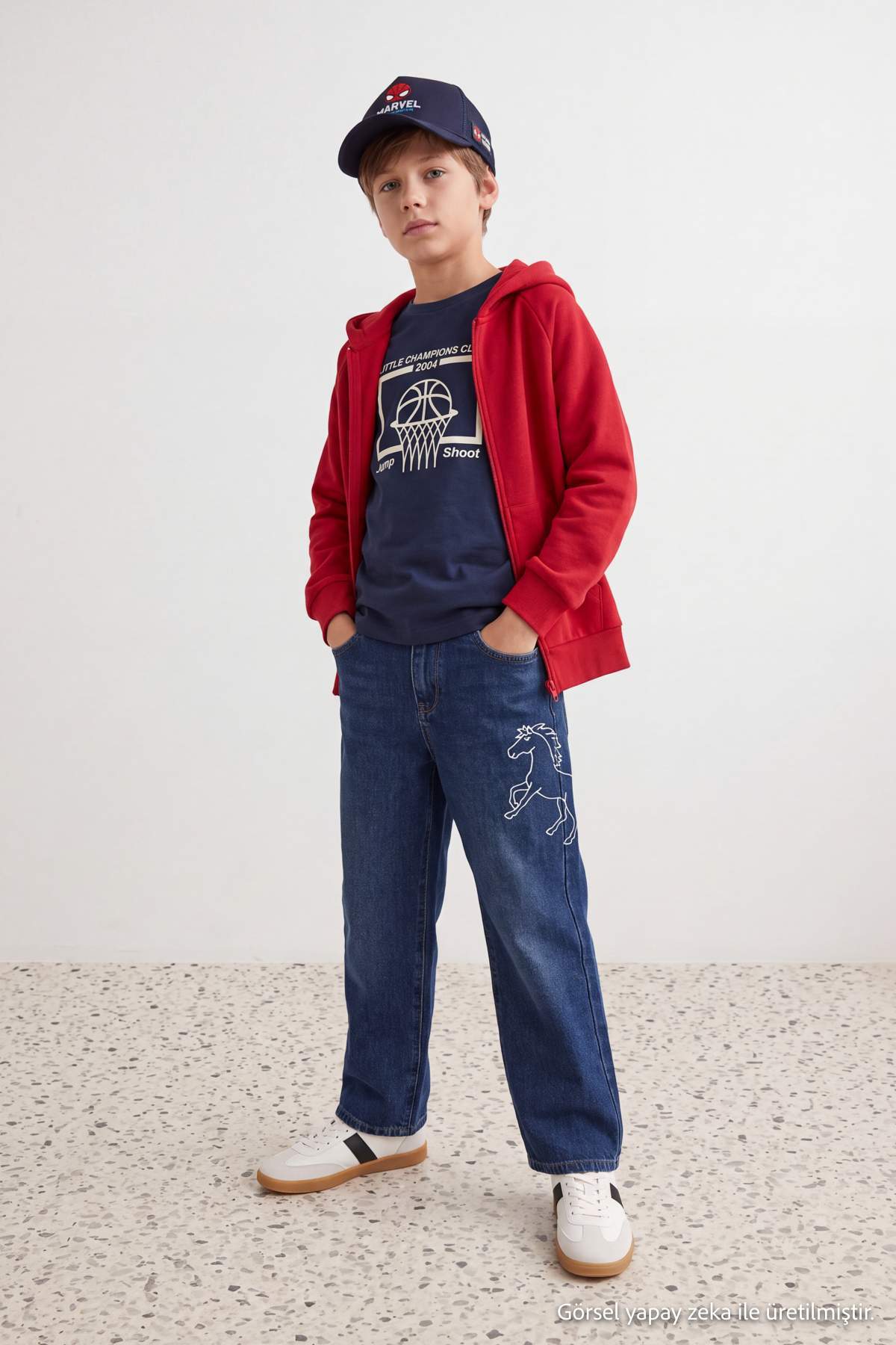 Boys' Dark Blue Straight-Leg Embroidered Jeans