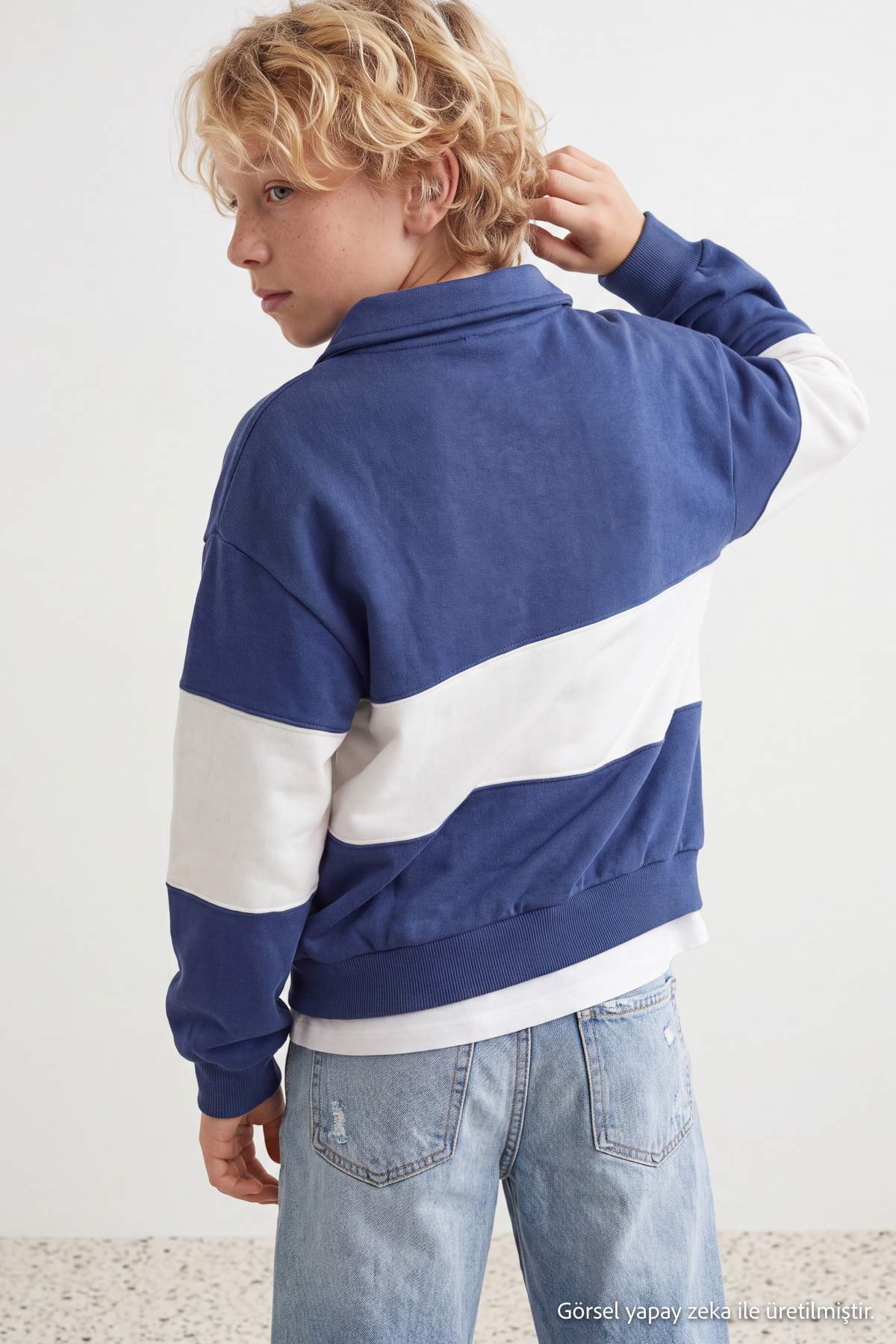 Boys' Indigo Colour-Block Polo Sweatshirt