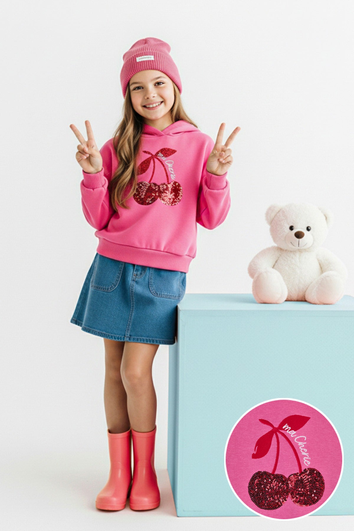 Girls' Pink Sequin-Print Thick Hoodie
