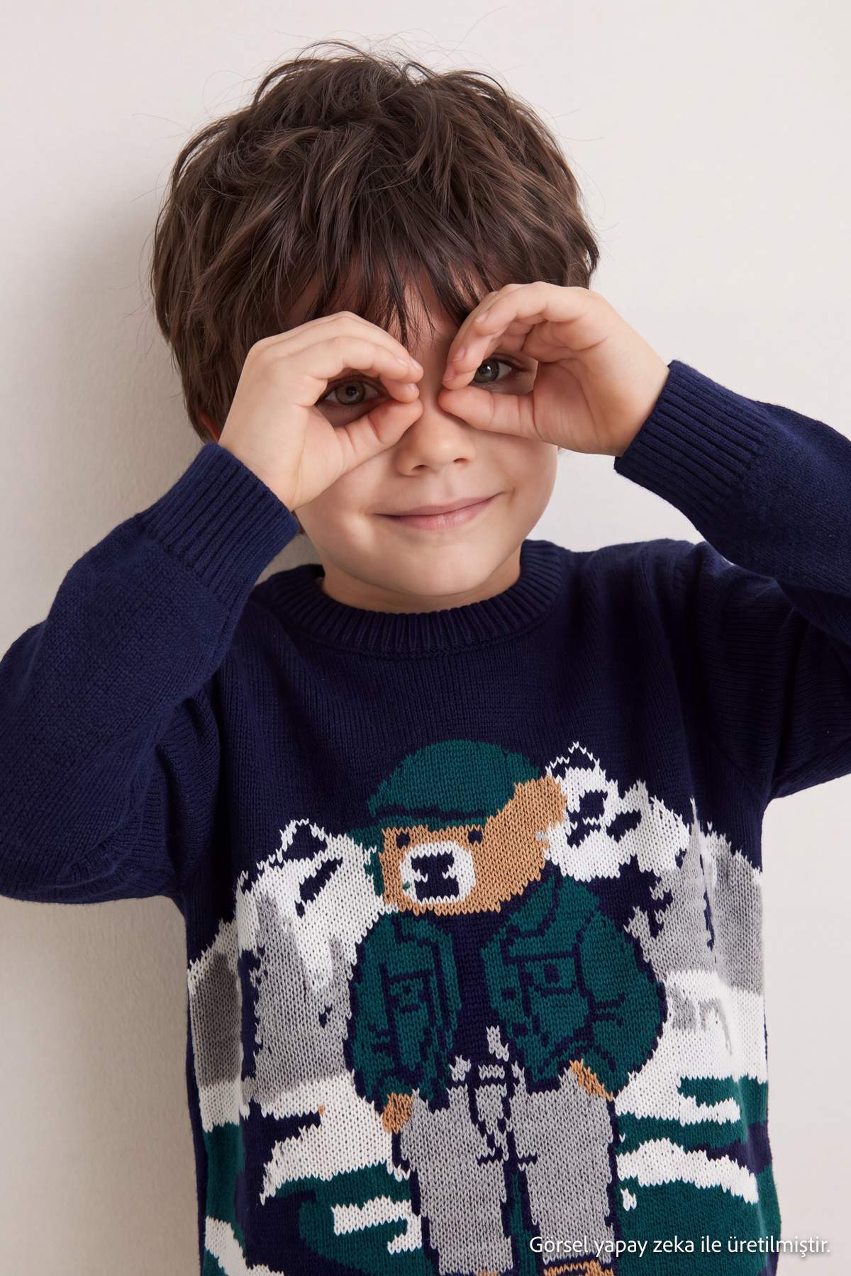 Boys' Navy Bear-Motif Knit Jumper