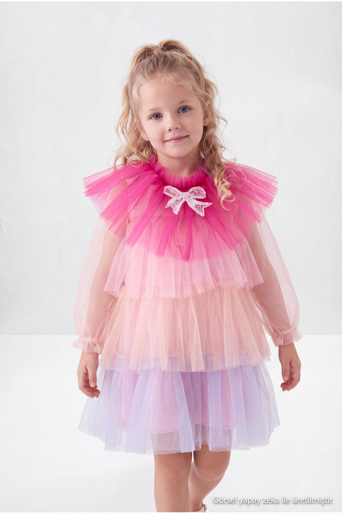 Girls' Multicolour Tiered Tulle Party Dress