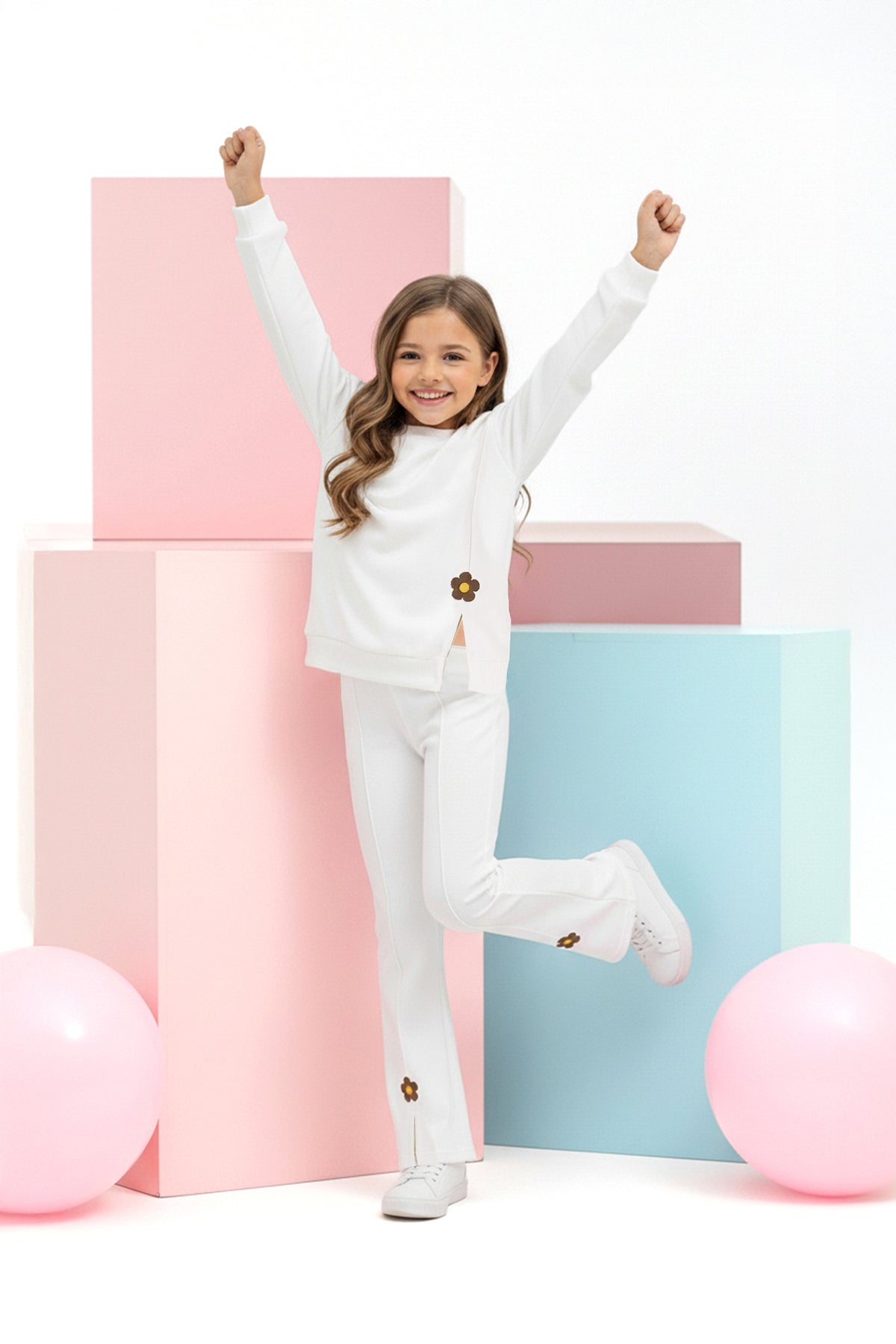 Girls' Ecru Floral Cotton Two-Piece Set