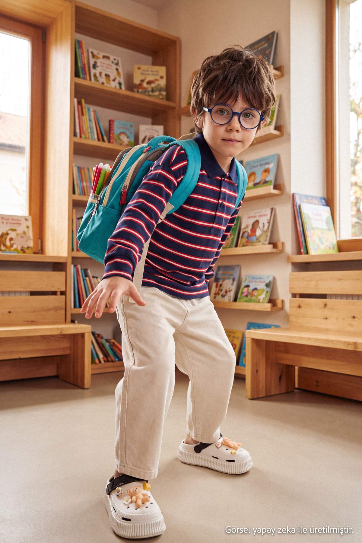 Boys' Navy Striped Polo Shirt