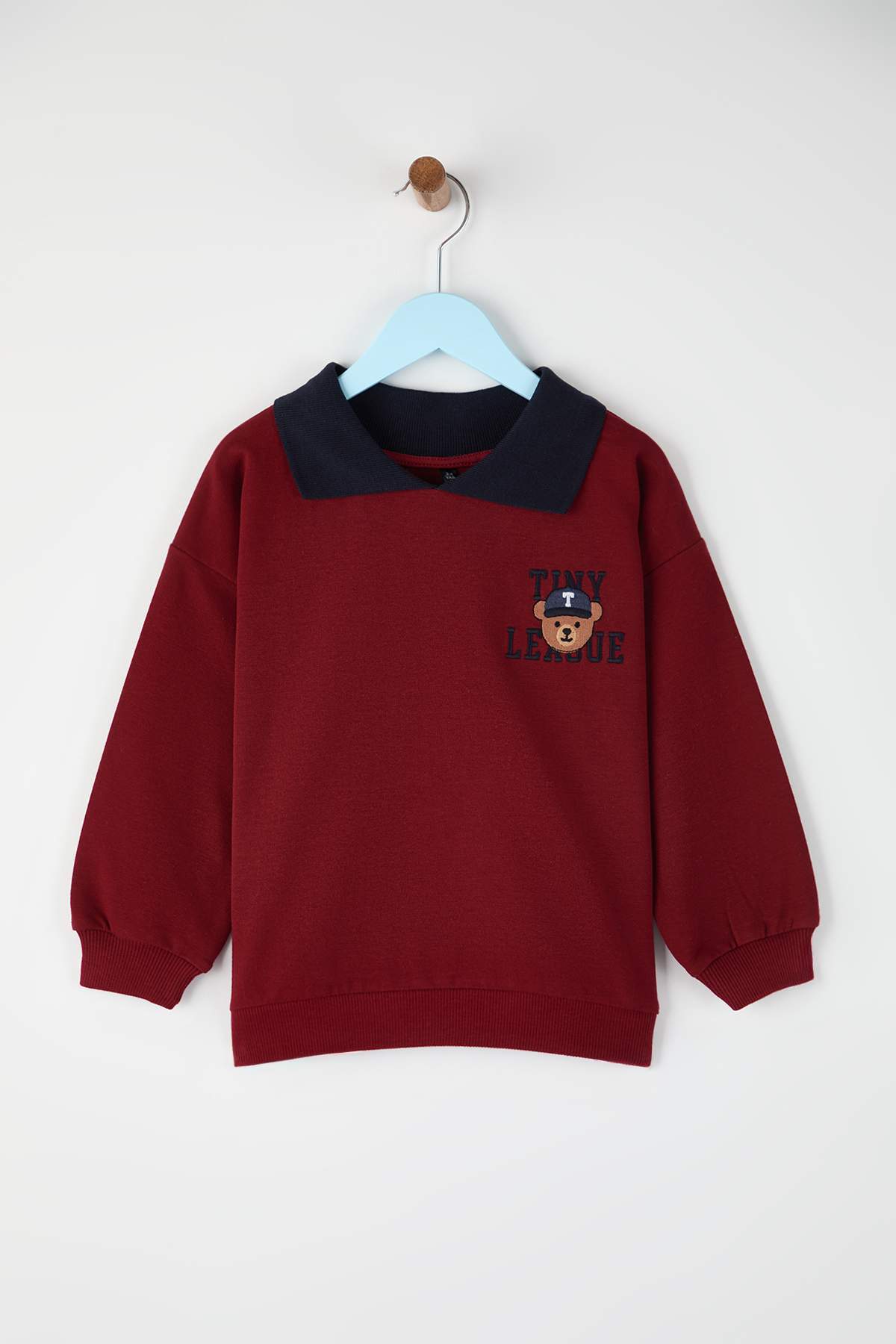 Kids' Navy Embroidered Polo-Collar Fleece-Lined Sweatshirt
