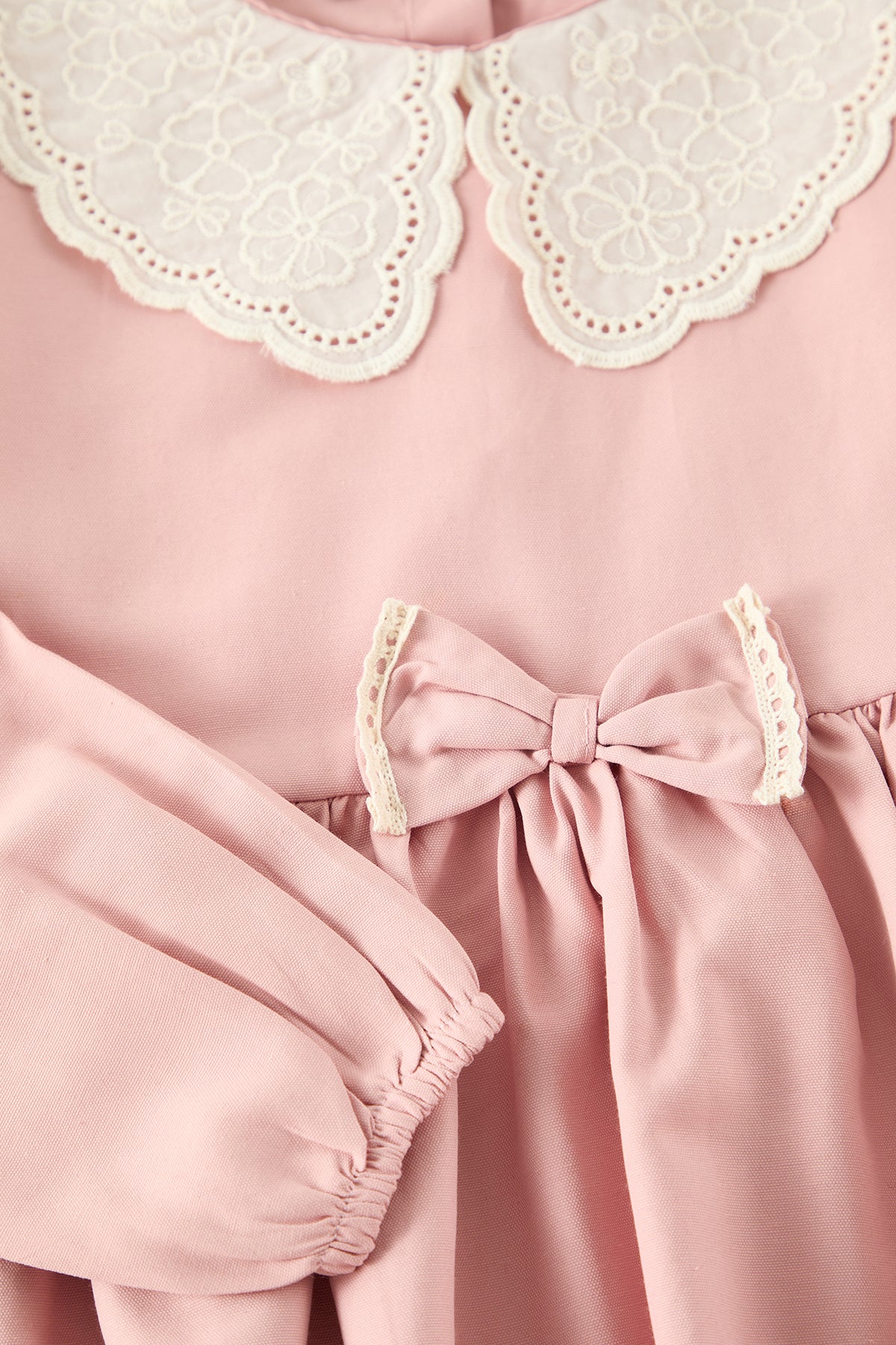 Girls' Dusty Rose Cotton Peter Pan Collar Midi Dress