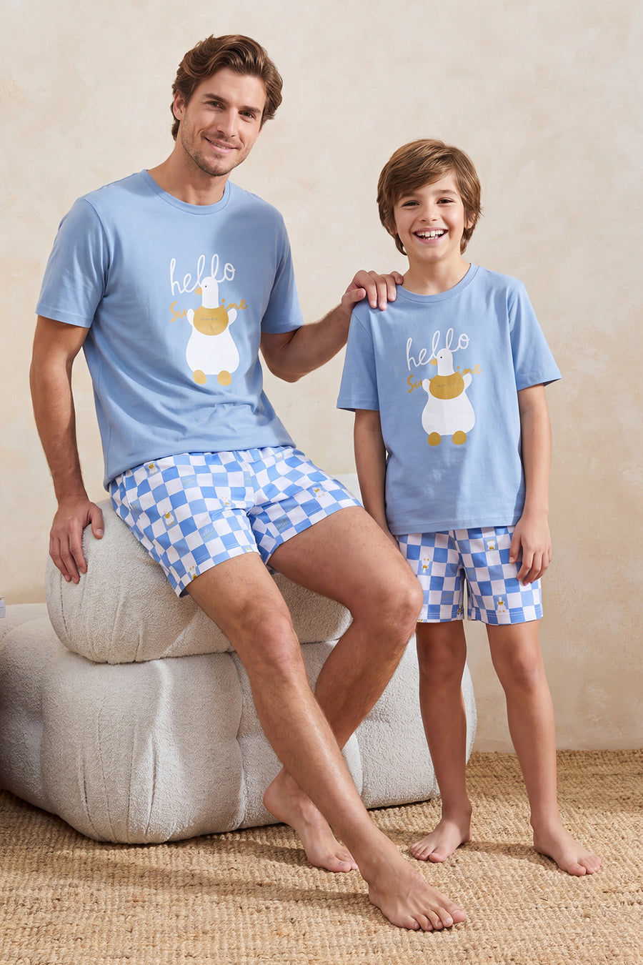 Boys' Blue Mini Me T-Shirt & Check Shorts Pyjama Set