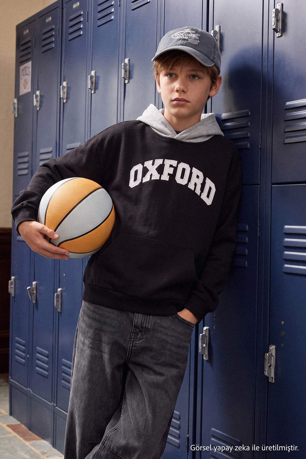 Boys' Black Printed Thick Hoodie