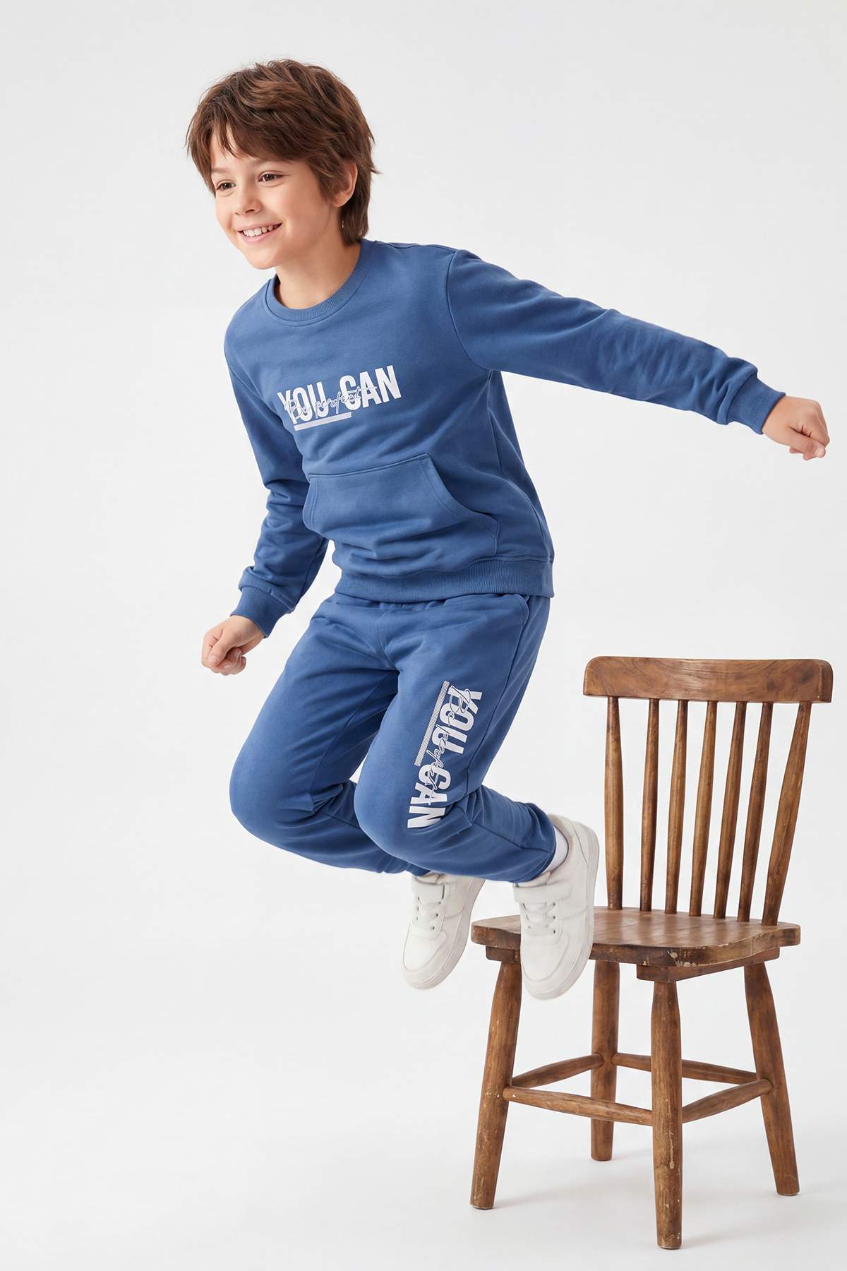 Boys' Grey Marl Slogan Light Sweatshirt & Jogger Set