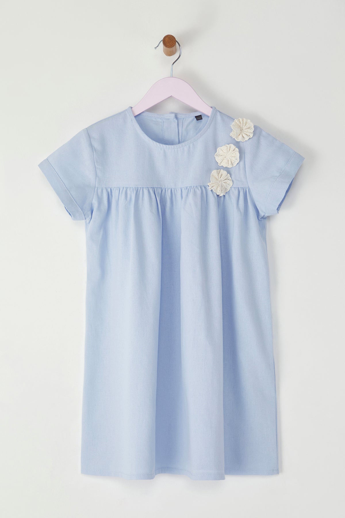 Girls' Light Blue Floral Cotton Party Dress