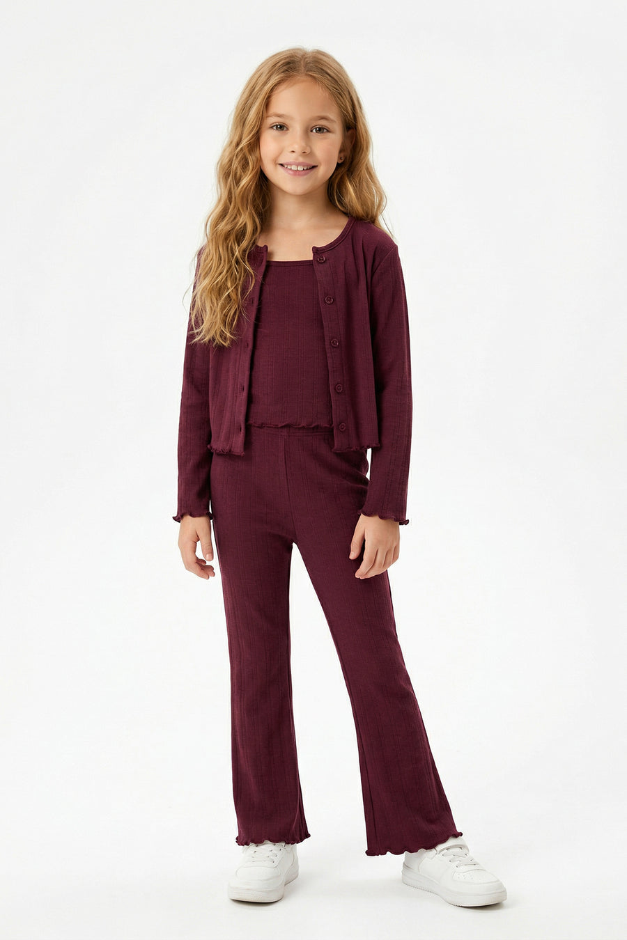 Girls' Burgundy 3-Piece Knit Set
