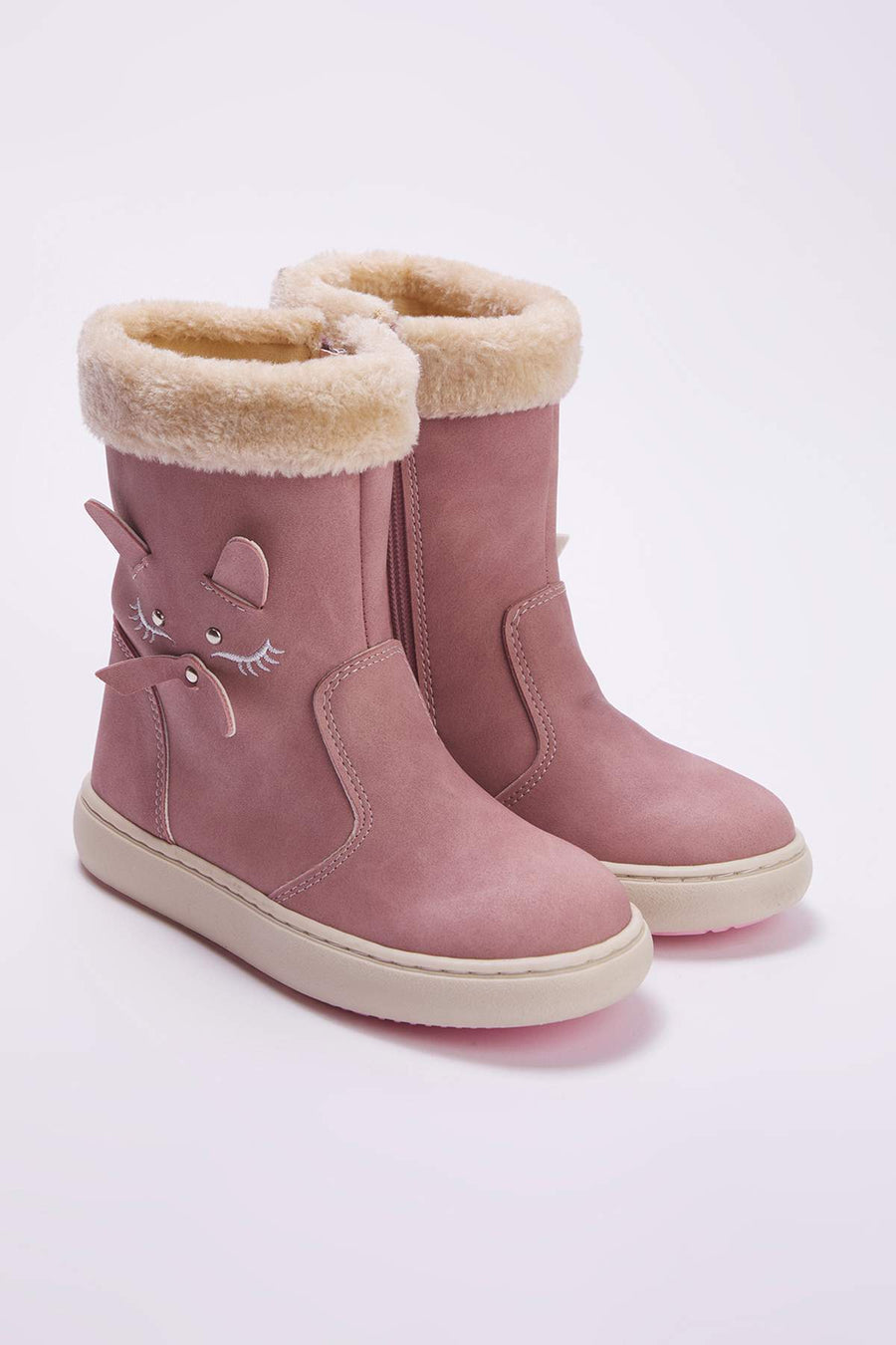 Girls' Pink Flat-Sole Boots