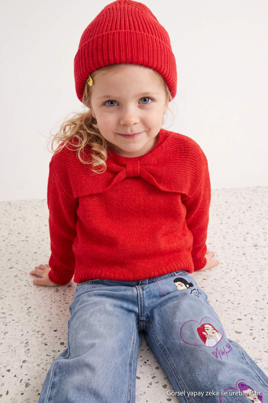Girls' Red Bow-Front Festive Jumper