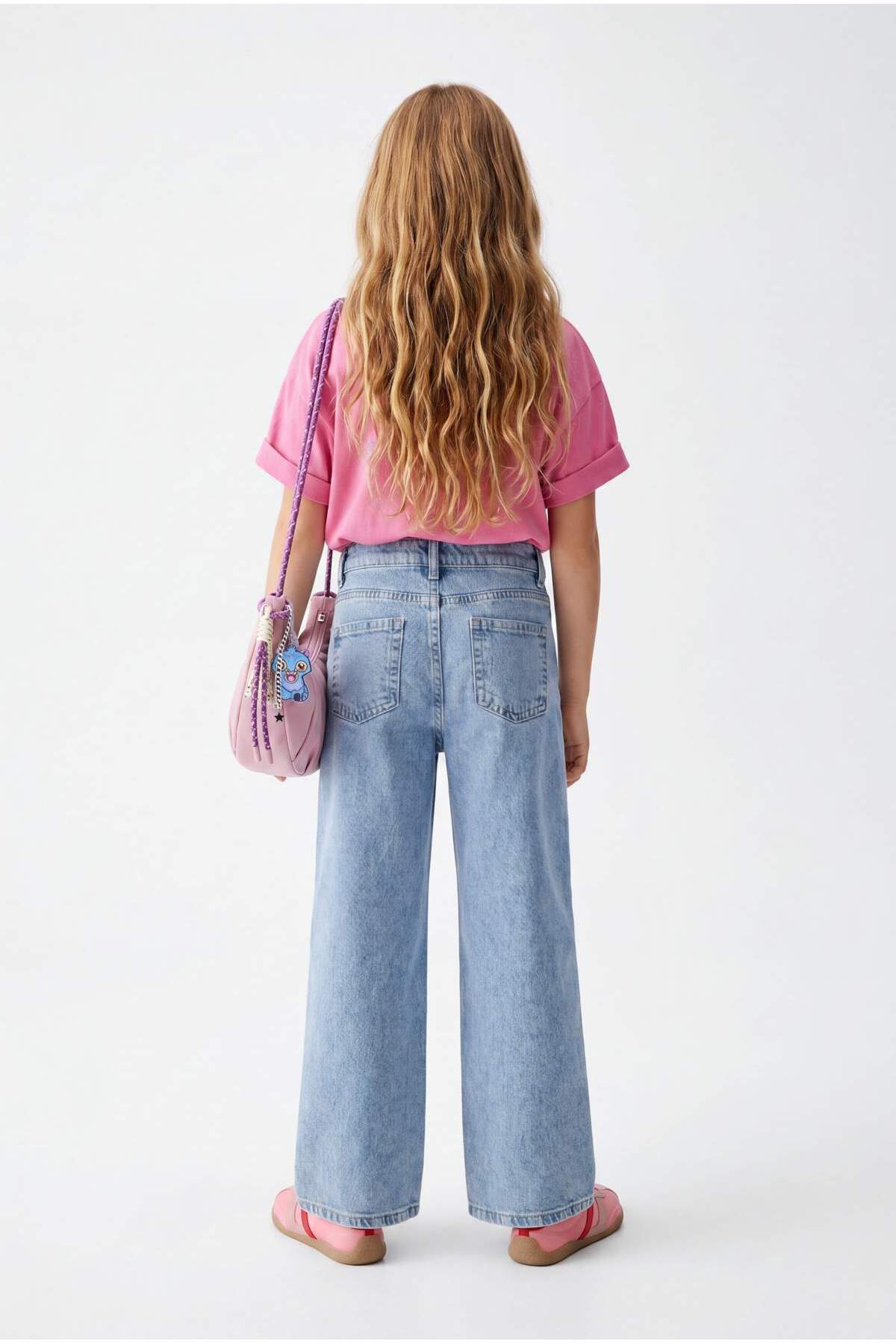 Girls' Blue Star-Print Wide-Leg Denim Trousers