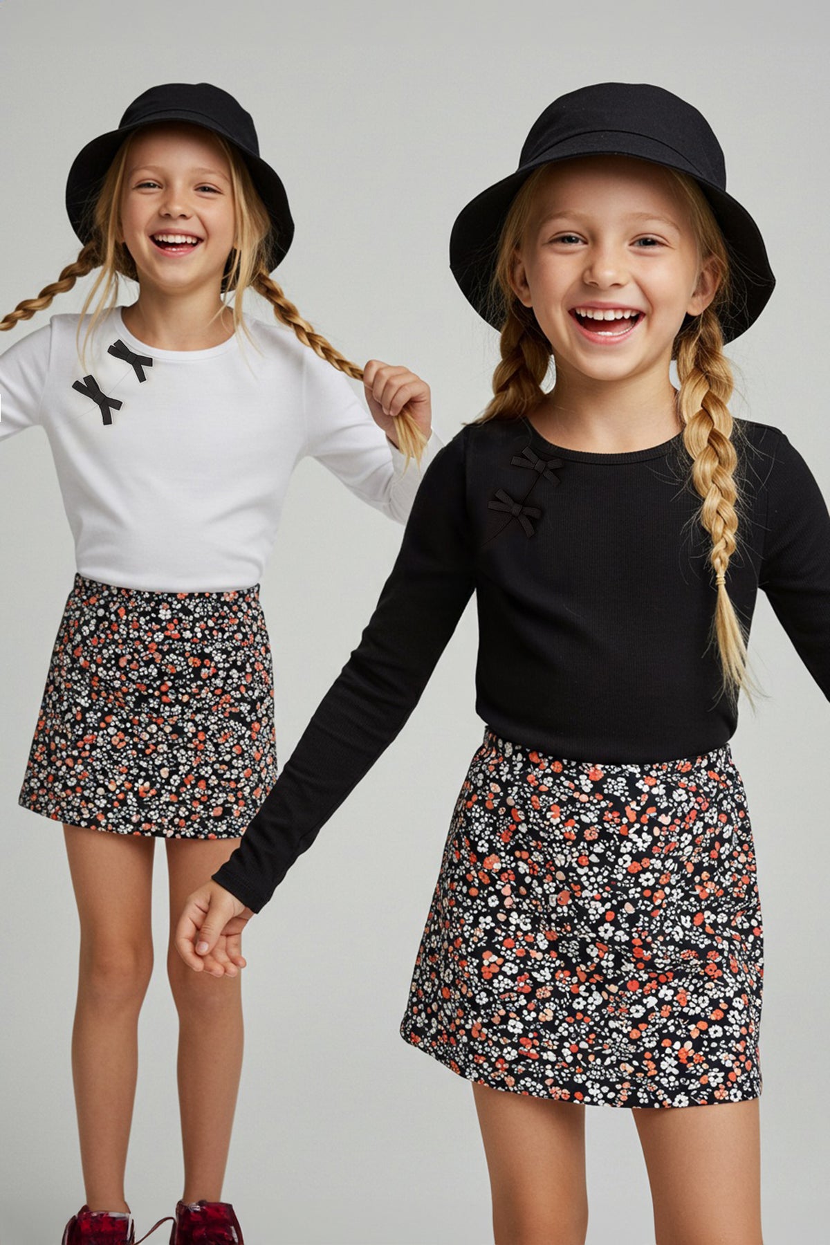 Girls' Black & Ecru 2-Pack Bow Cotton T-Shirts