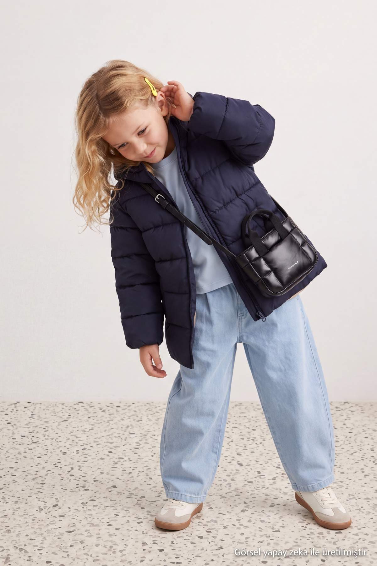 Girls' Navy Hooded Padded Coat