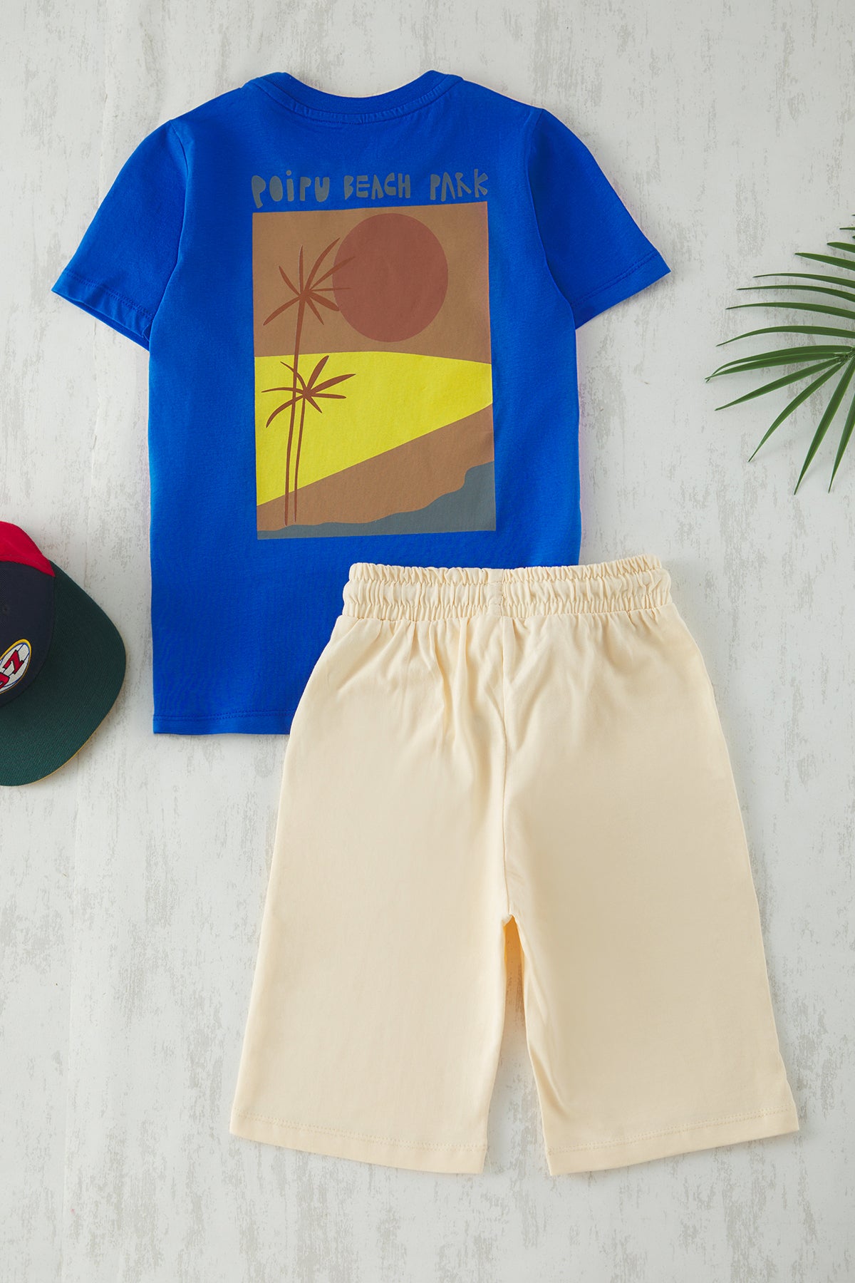 Boys' Saxe Blue Back-Print Cotton T-Shirt & Shorts Set