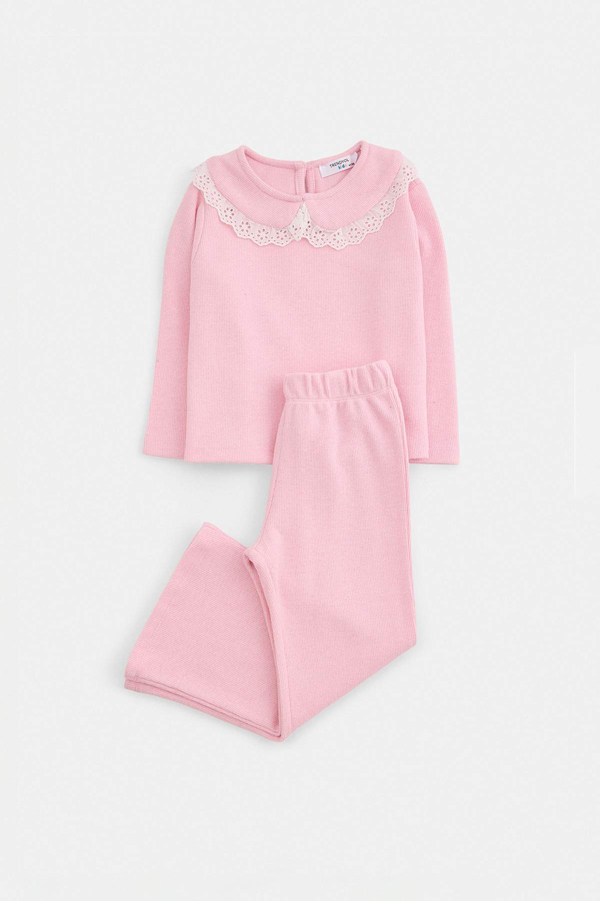 Girls' Pink Lace-Collar Top & Trousers Set