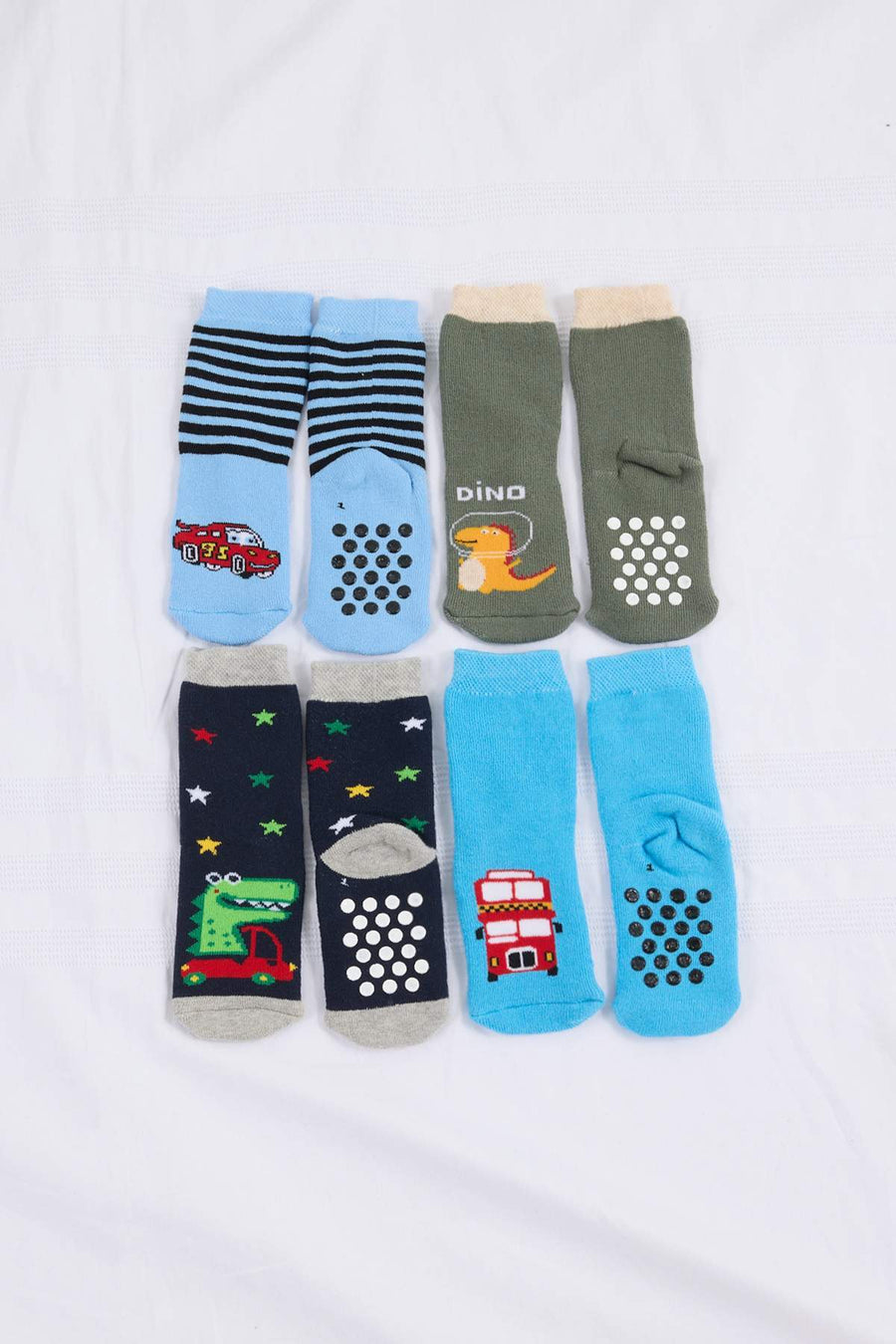 Boys' Non-Slip Printed Socks 4-Pack