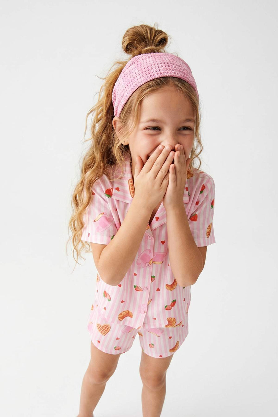 Girls' Pink Striped Treat-Print Shirt & Shorts Pyjama Set