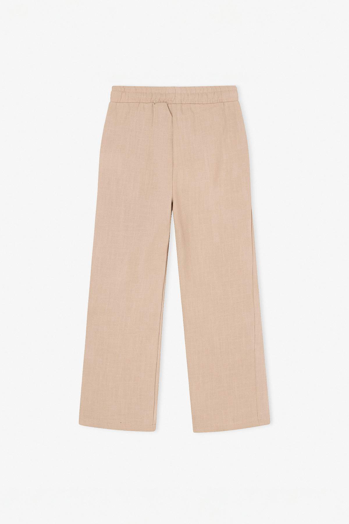 Boys' Beige Cotton Plain Trousers