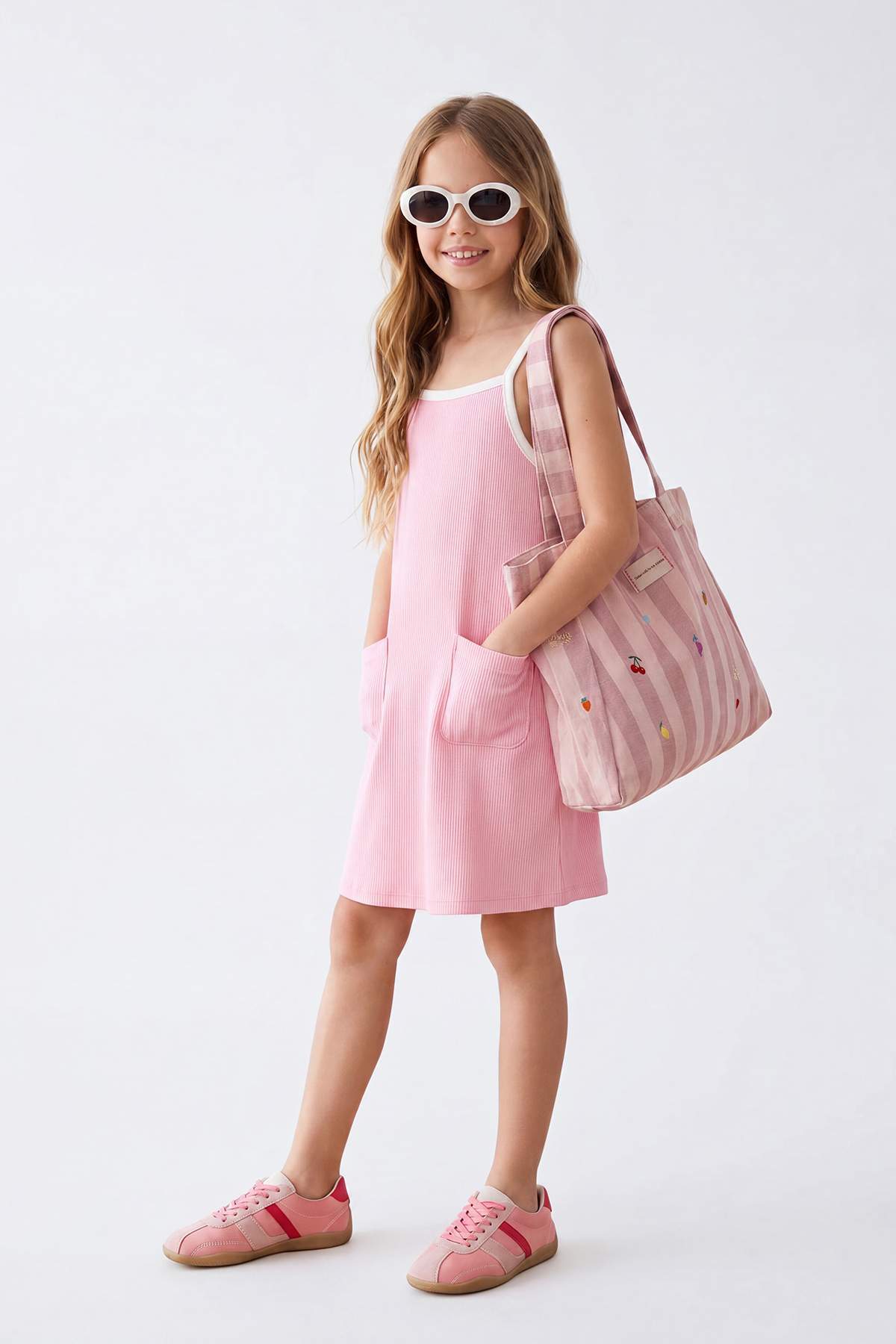 Girls' Pink Strappy Jersey Dress