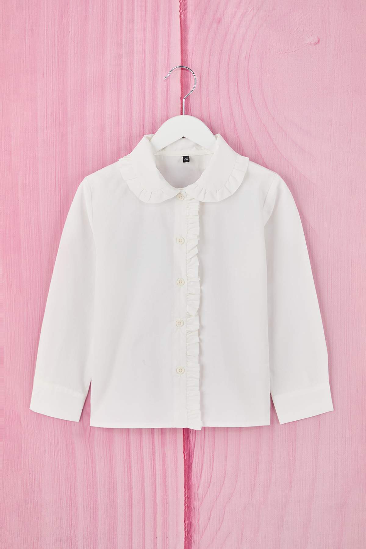 Girls' Ecru Cotton Peter Pan Collar Shirt