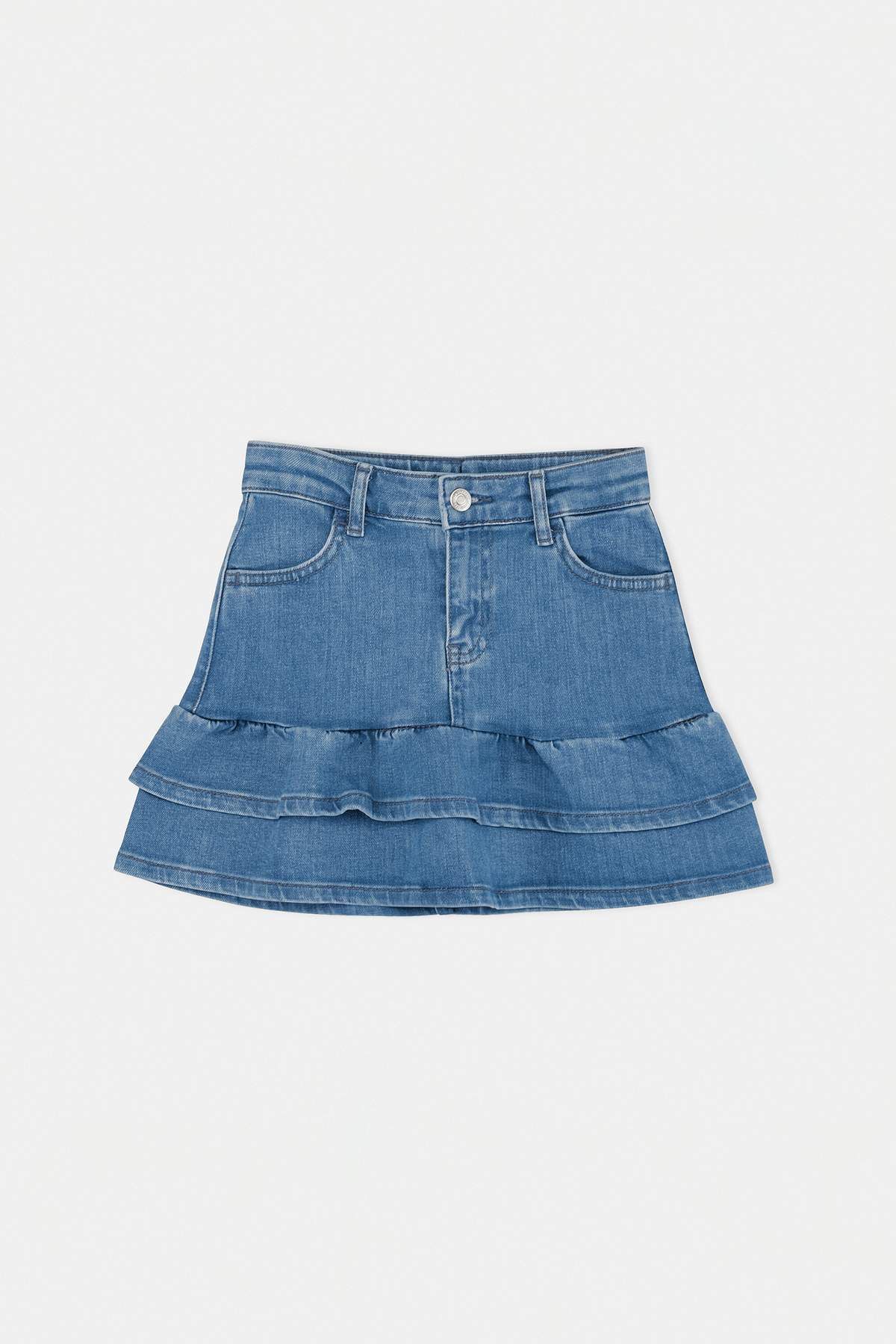 Girls' Blue Ruffled Denim Skirt