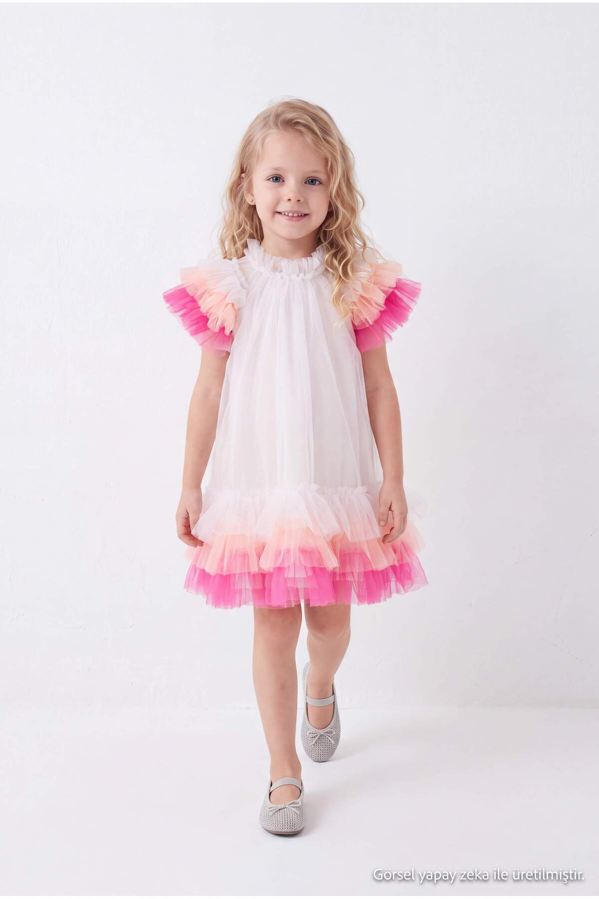Girls' White Tulle Party Dress