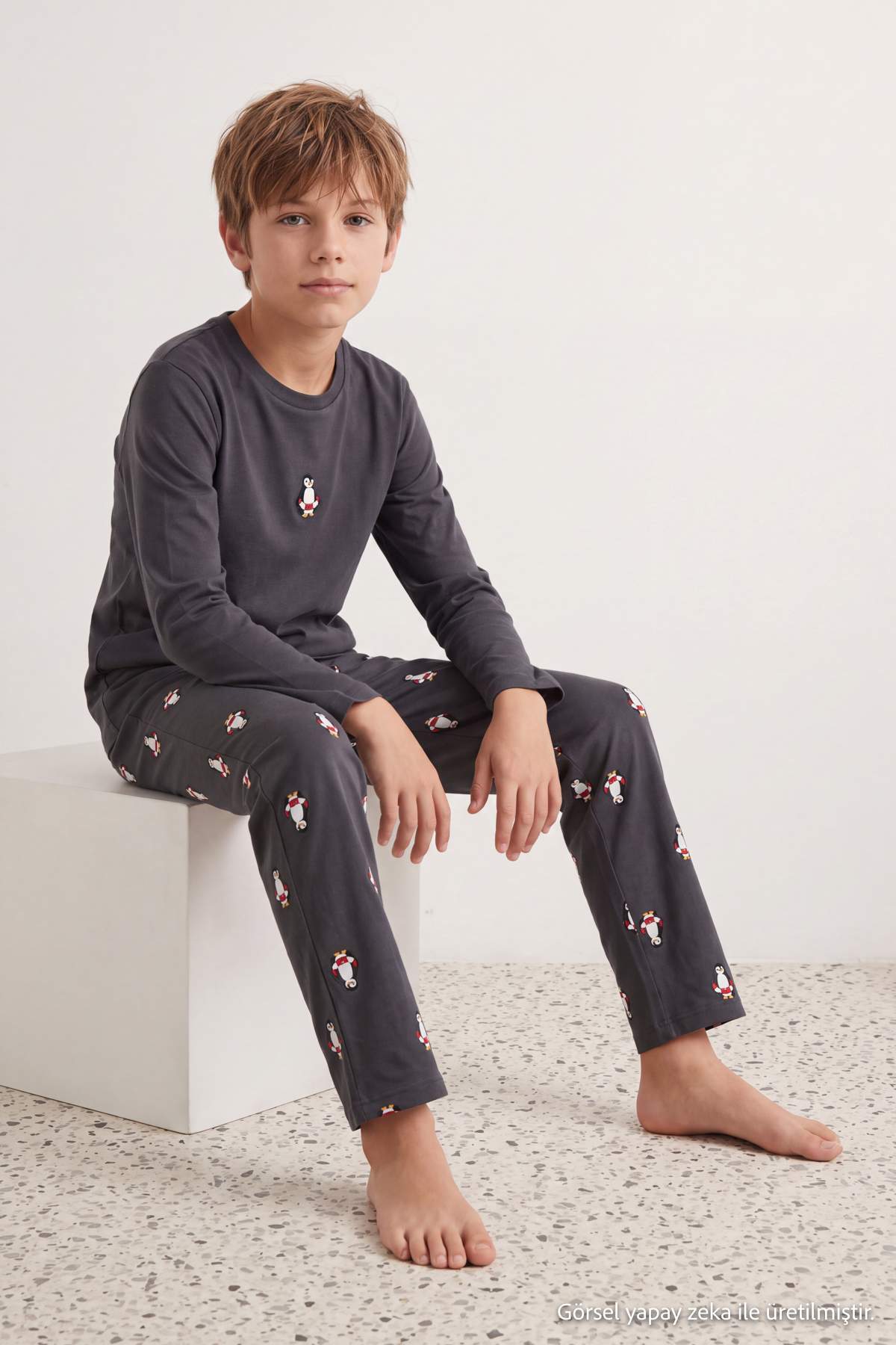 Boys' Anthracite Animal-Print Cotton Pyjama Set