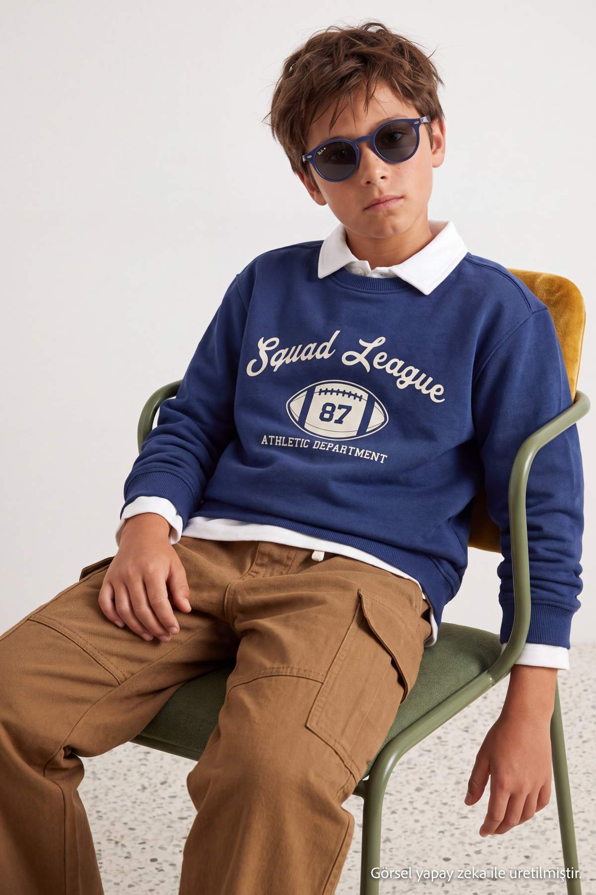 Boys' Navy Varsity-Print Sweatshirt