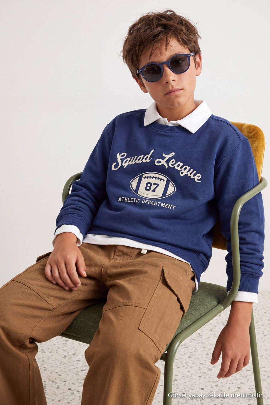 Boys' Navy Varsity-Print Sweatshirt