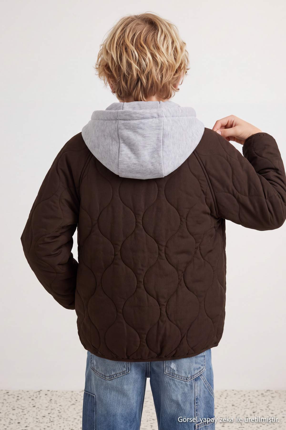 Girls' Brown Quilted Hooded Jacket