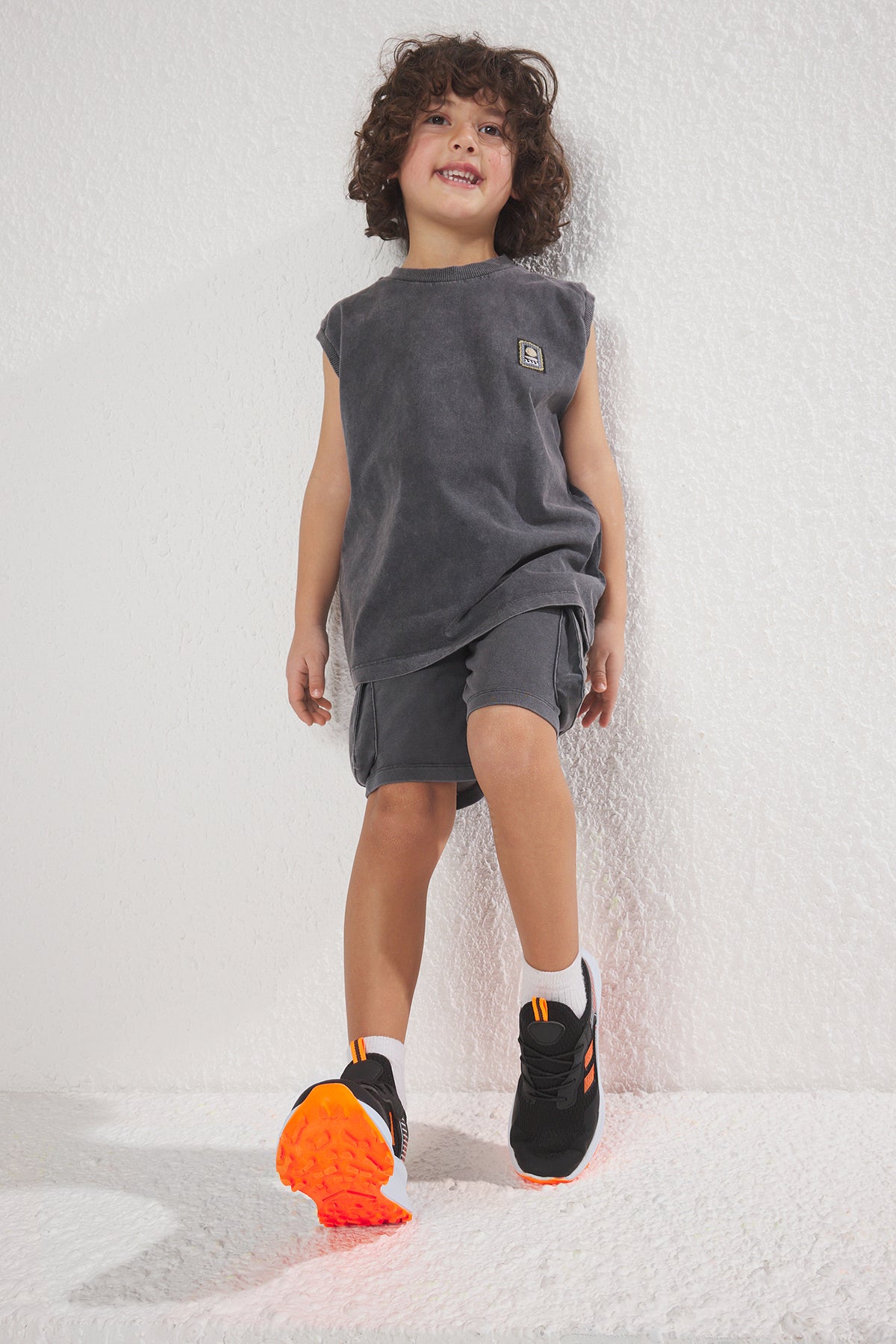 Boys' Black Neon-Detail Lightweight Sneakers