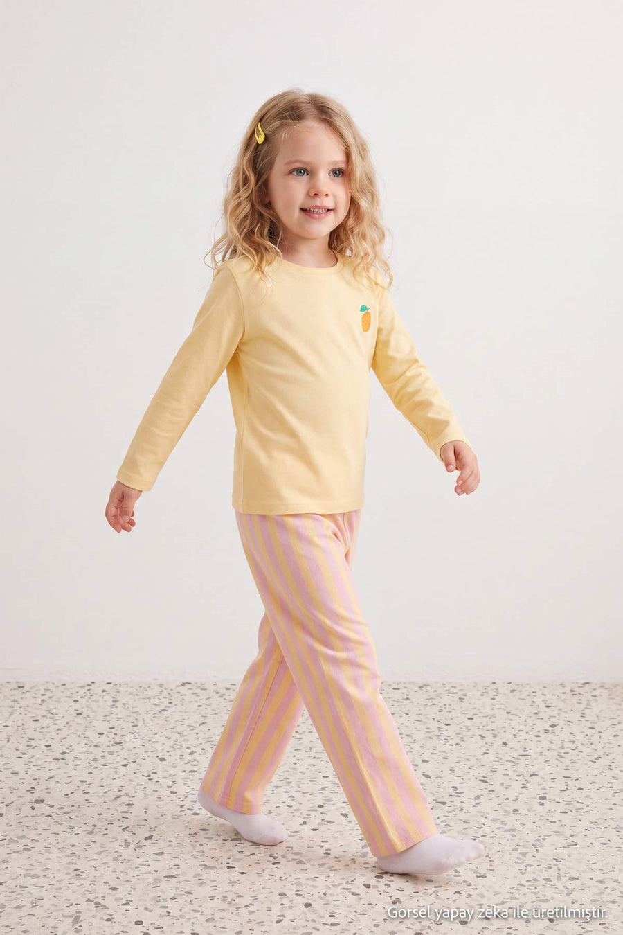 Girls' Yellow Printed Pyjama Set