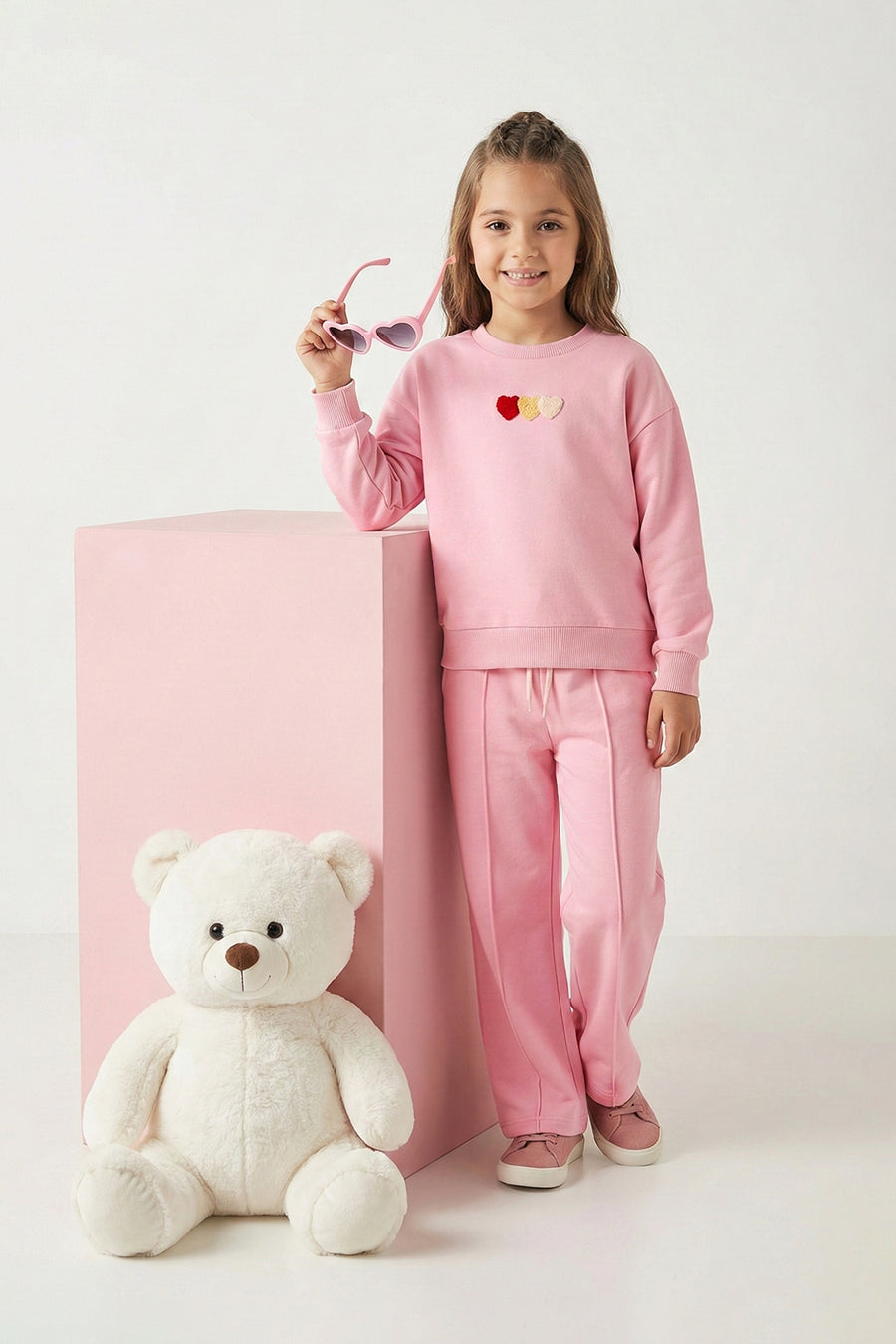 Girls' Grey Marl Heart Oversized Two-Piece Set