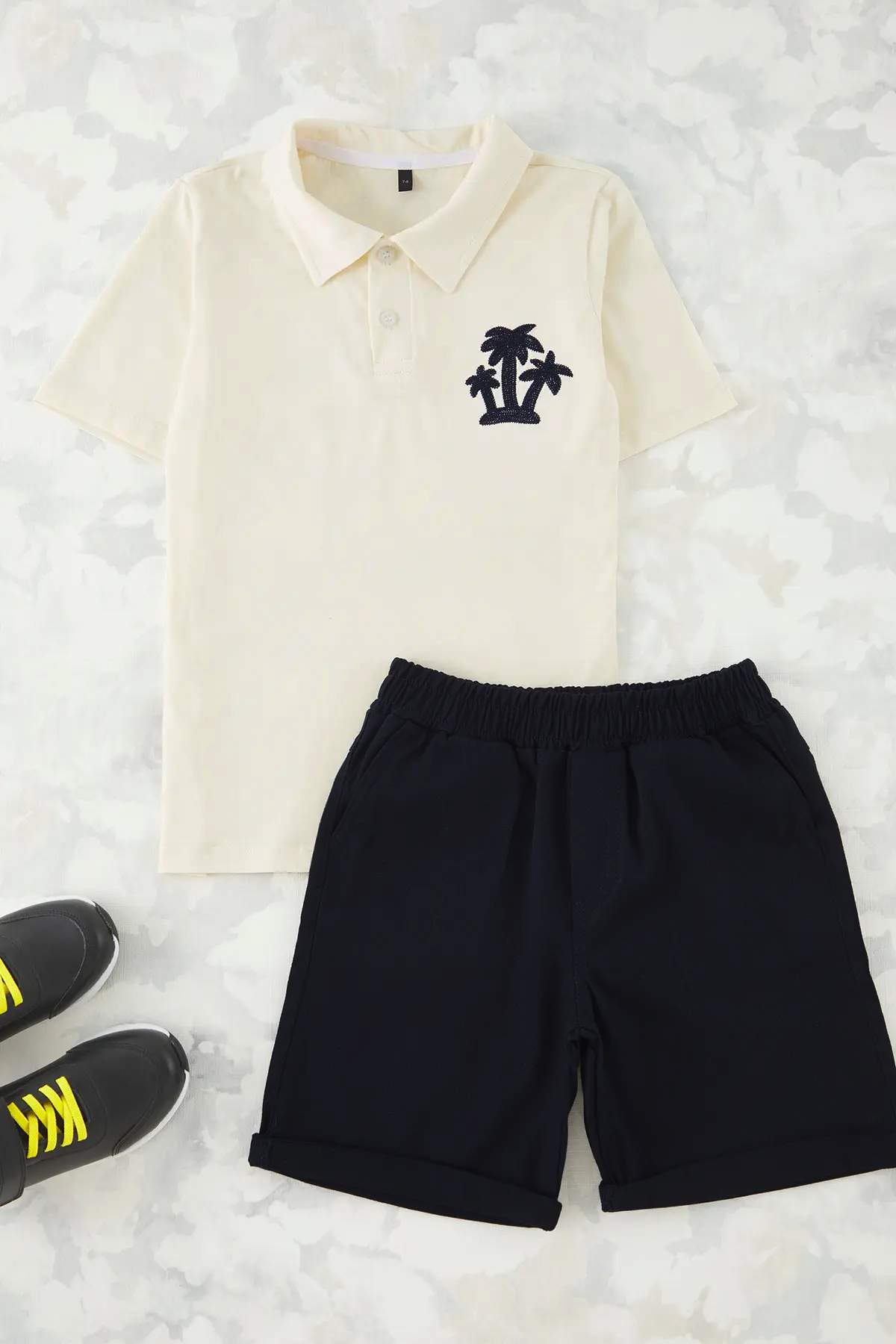 Boys' Green Embroidered Cotton Polo Short-Sleeve Set