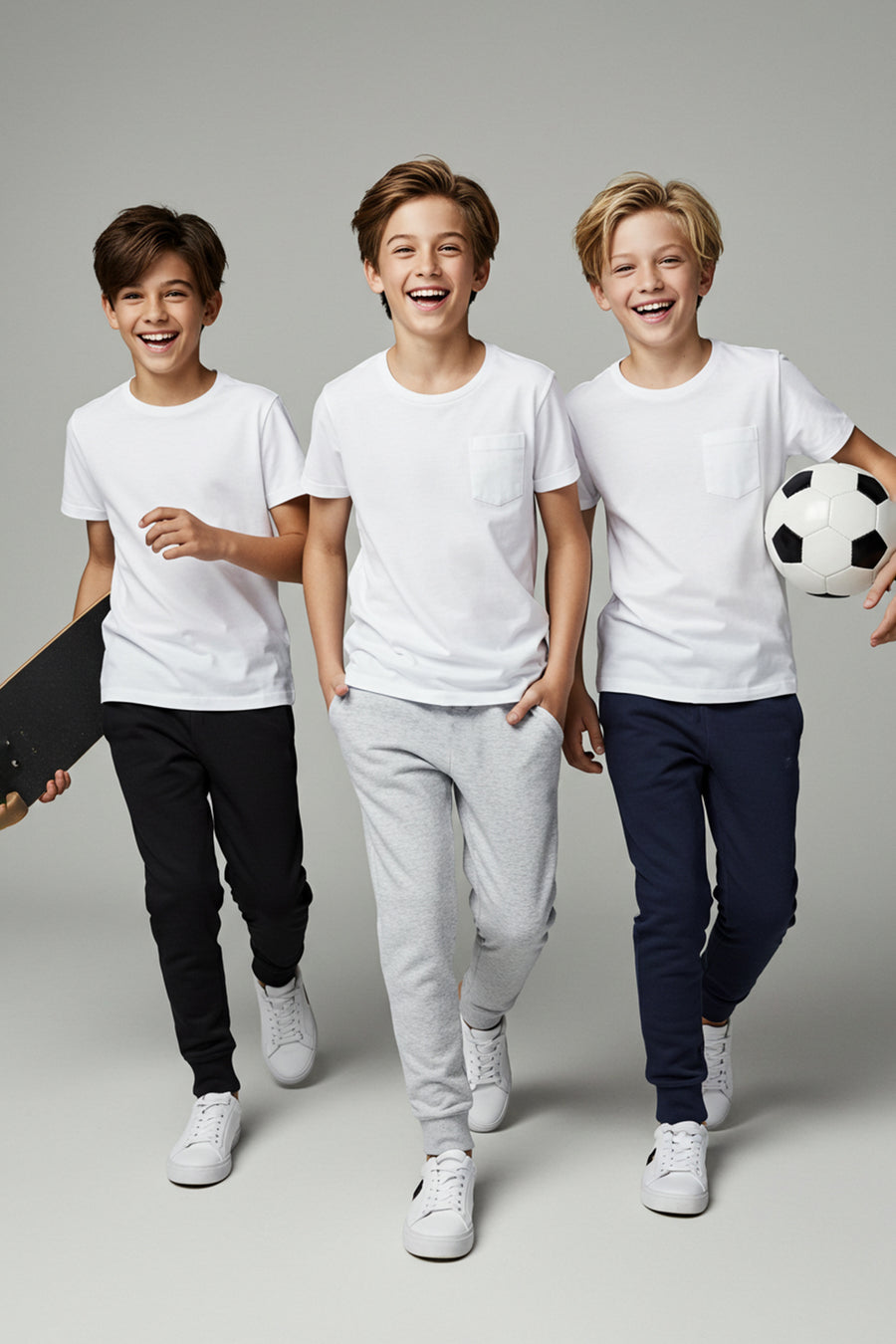Boys' Navy, Grey & Black 3-Pack School Jogger Bottoms