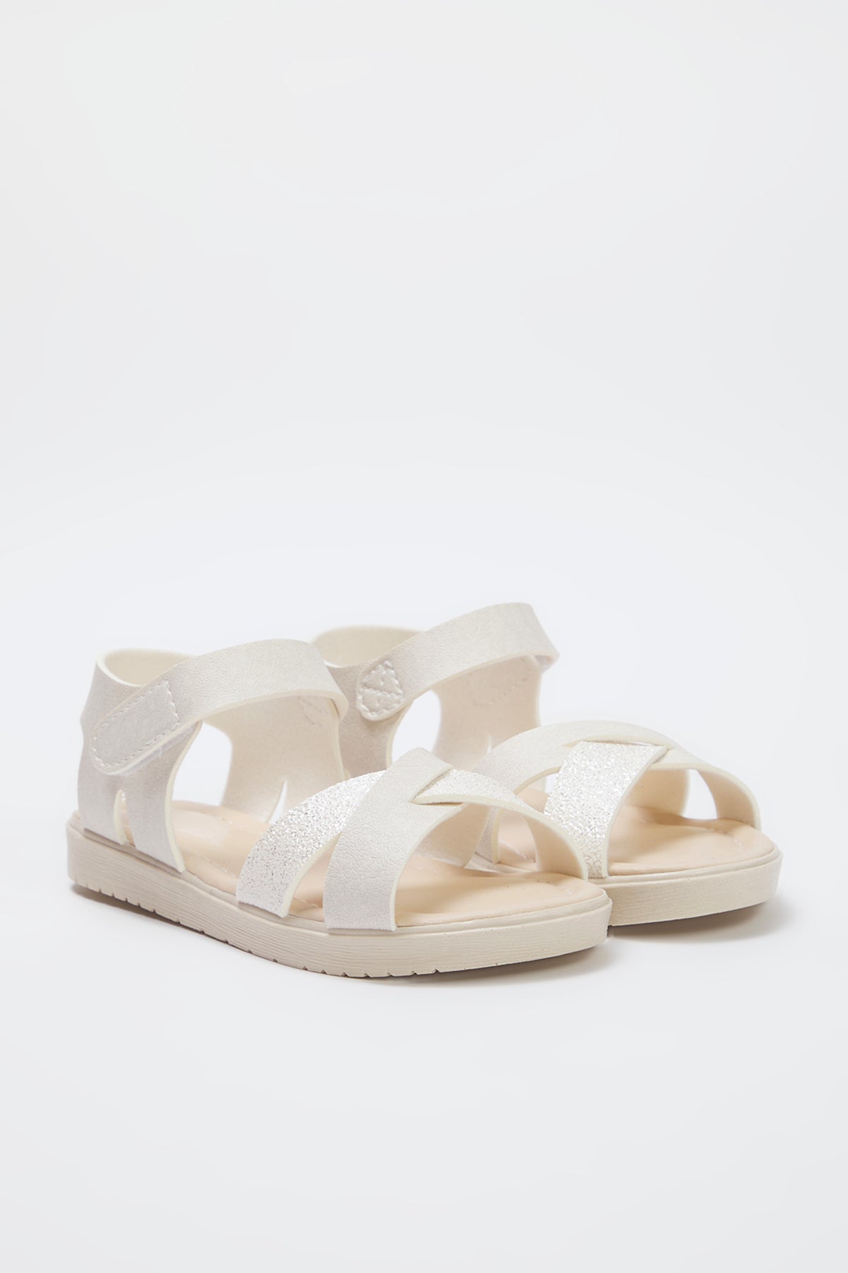 Girls' Beige Glitter Cross-Strap Sandals