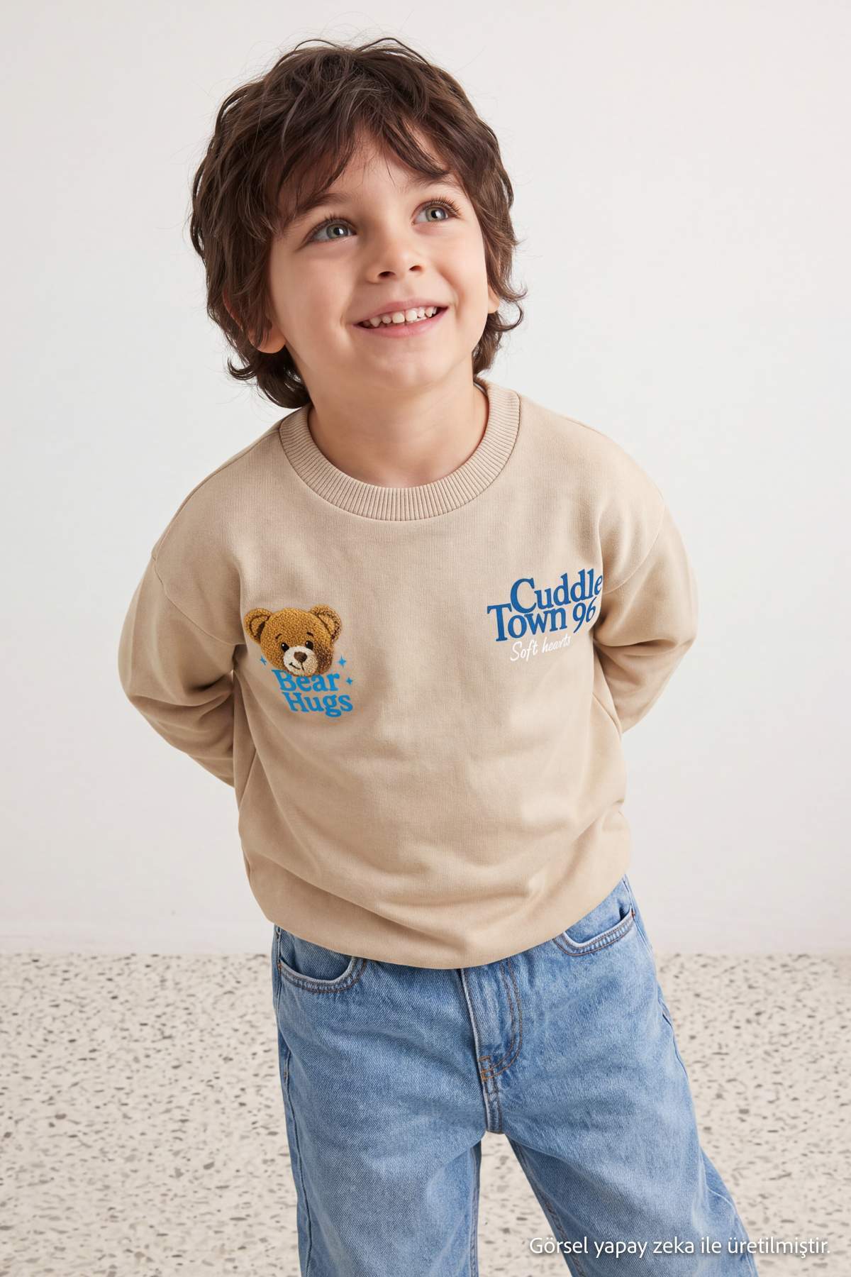 Boys' Stone Fleece-Lined Printed Sweatshirt