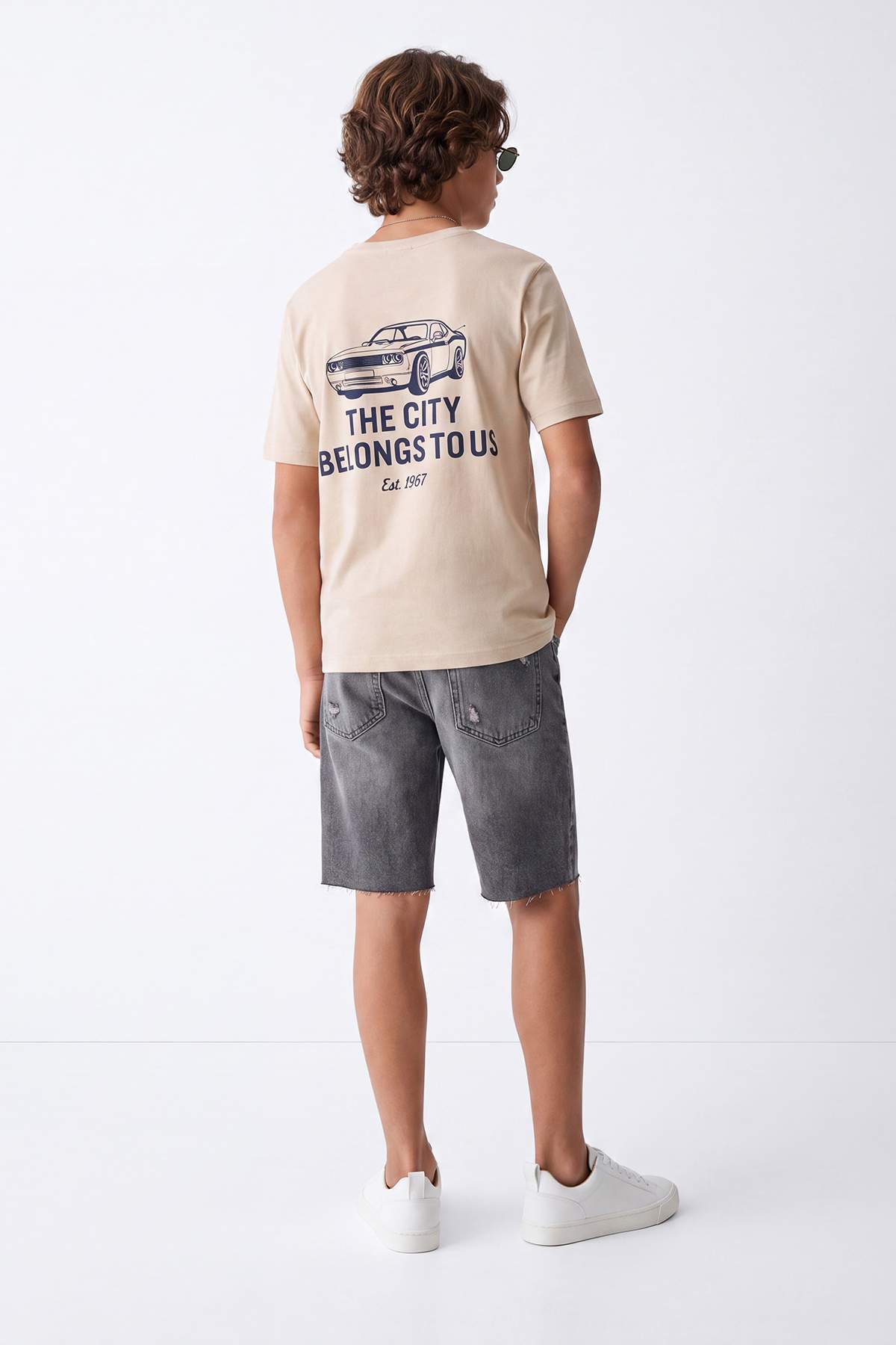 Boys' Ecru Chest-Print T-Shirt