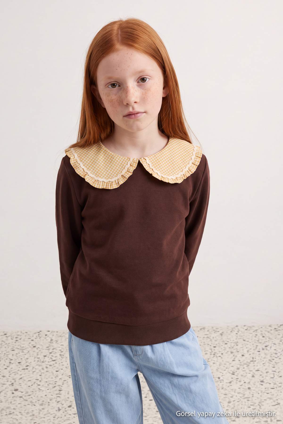 Girls' Brown Peter Pan Collar Sweatshirt