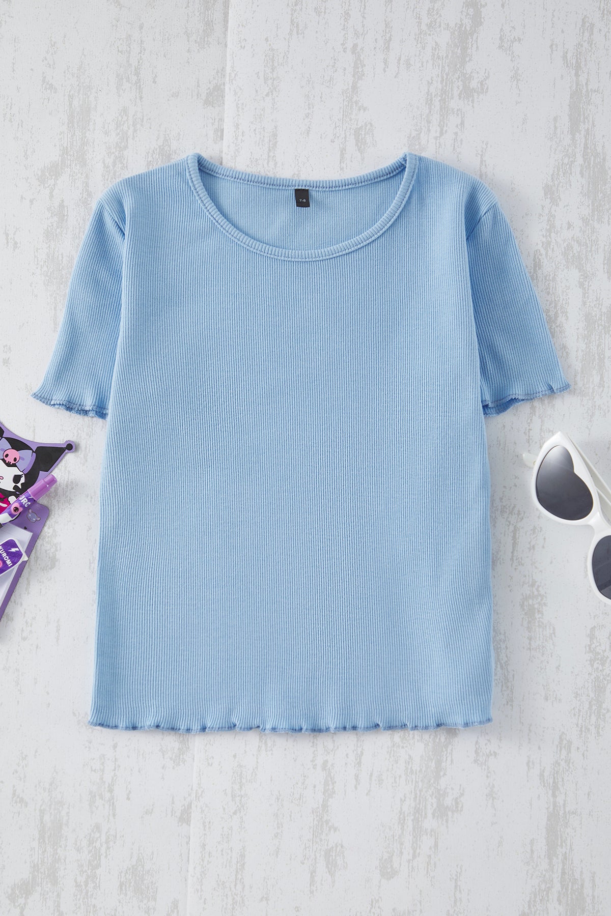Girls' Basic Ribbed Cotton T-Shirt
