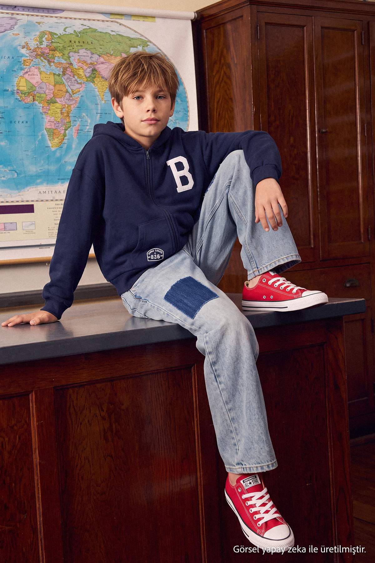 Boys' Printed Thick Zip-Up Hoodie