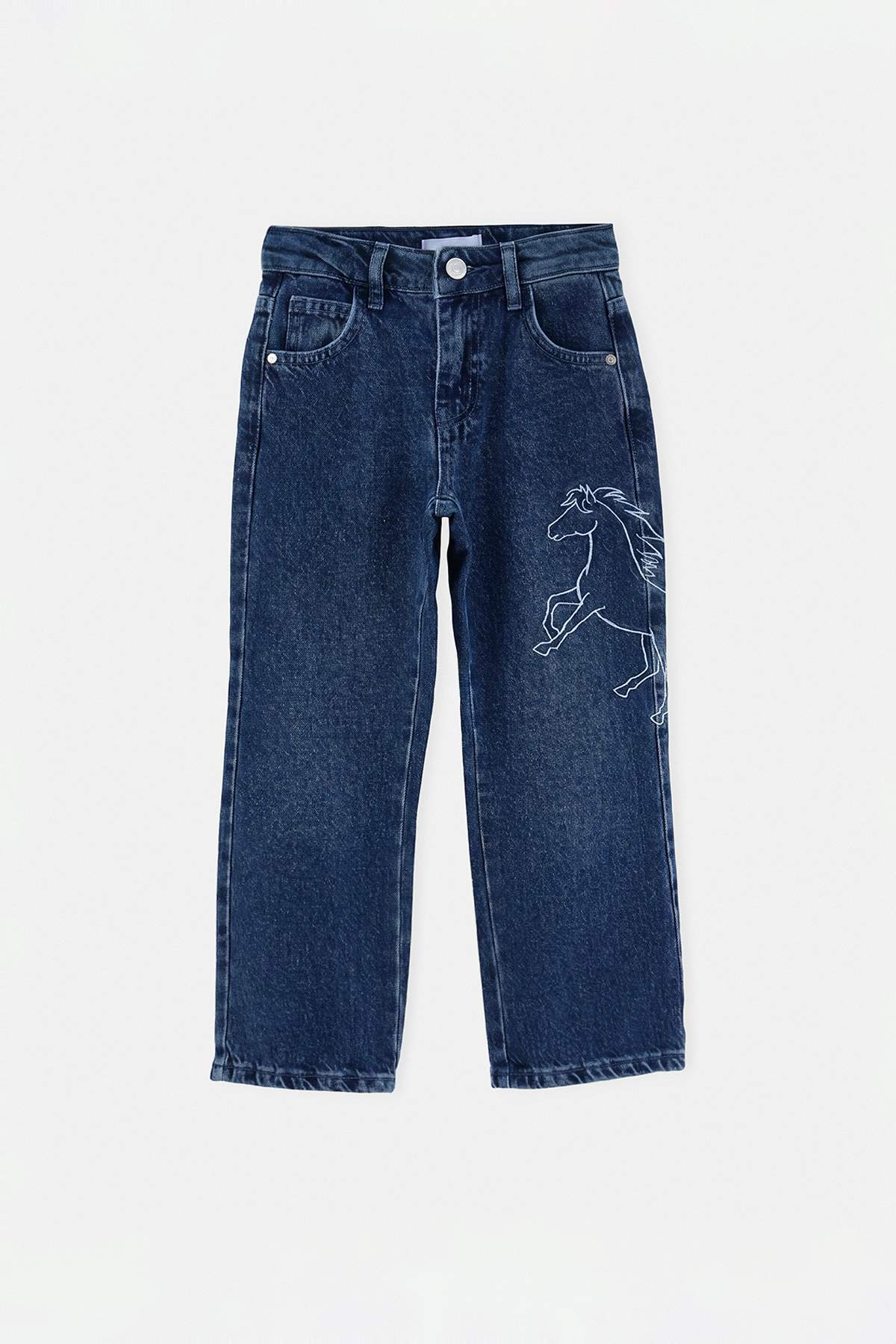Boys' Dark Blue Horse-Embroidered Jeans