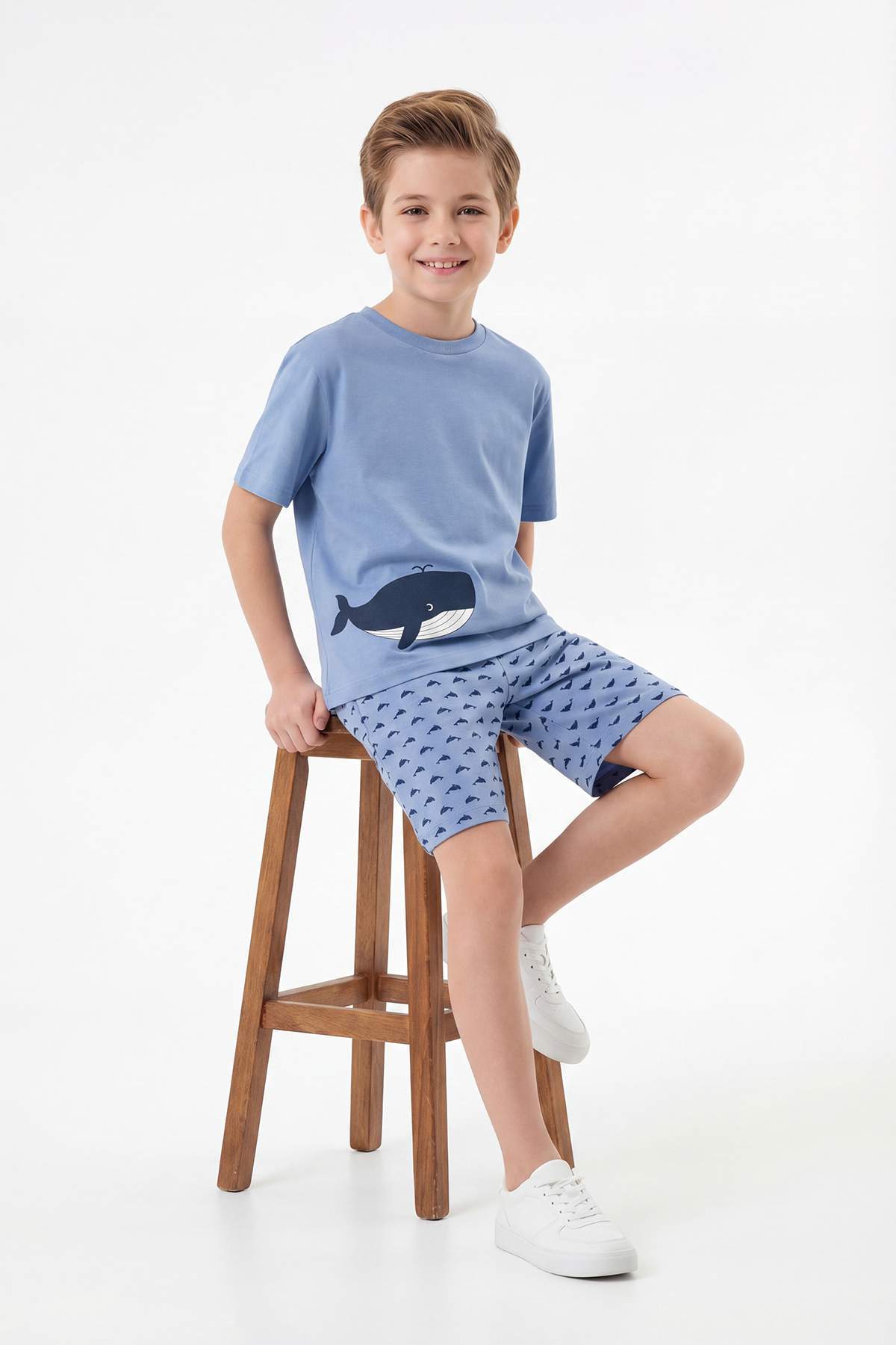 Boys' Blue Whale-Print T-Shirt & Shorts Pyjama Set