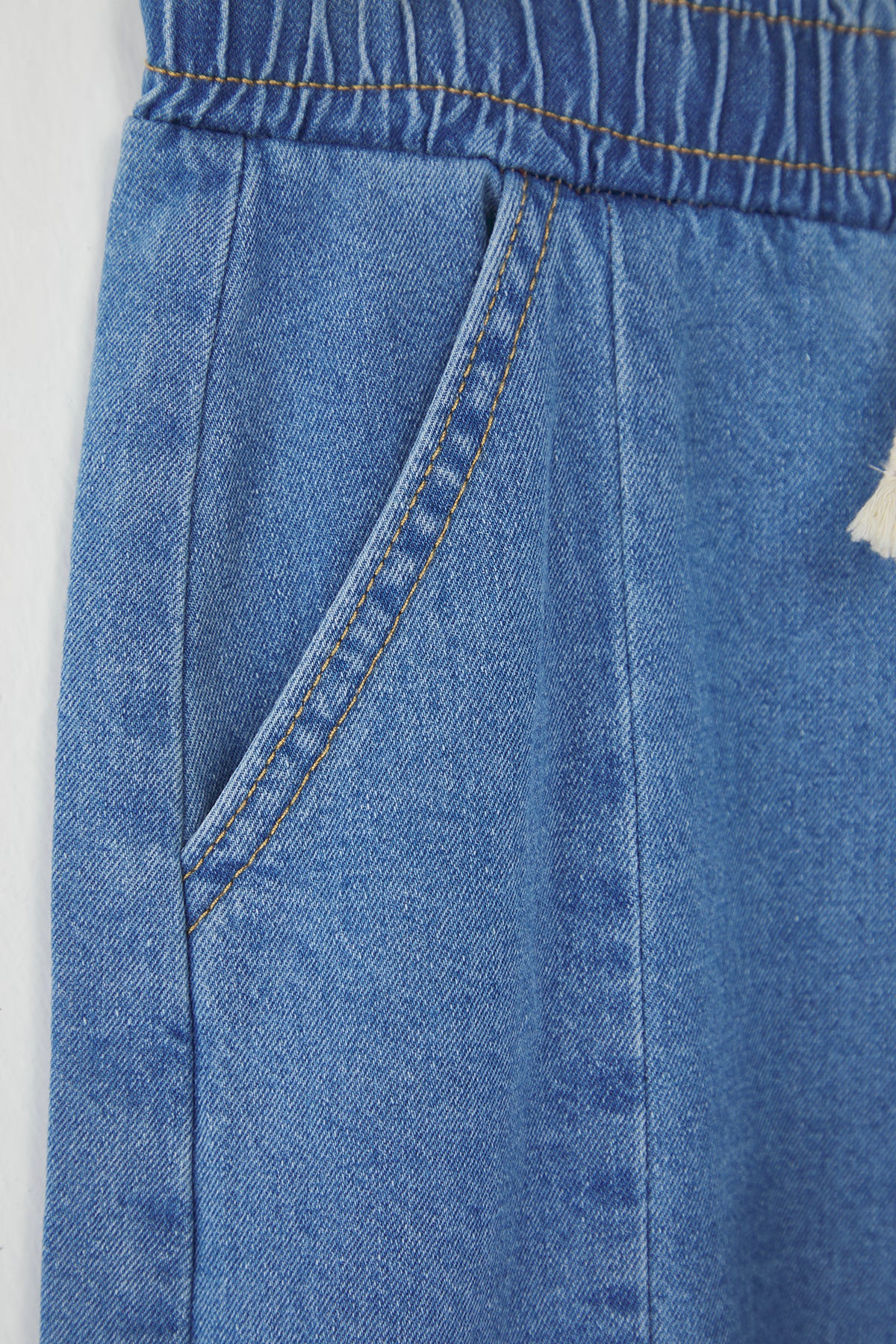 Girls' Light Blue Ruffled Flared Denim Trousers