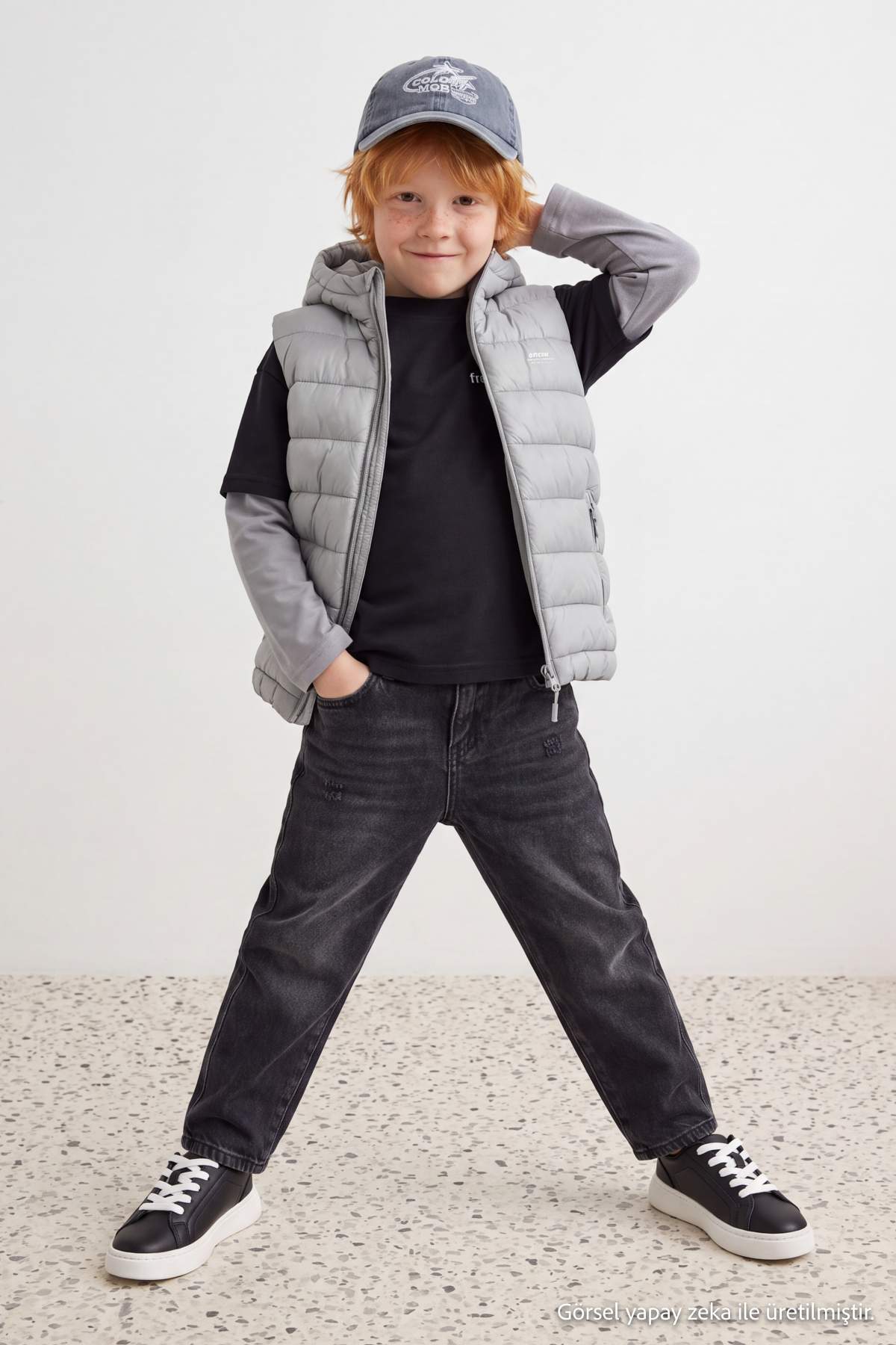 Boys' Baggy Cotton Jeans with Adjustable Waist