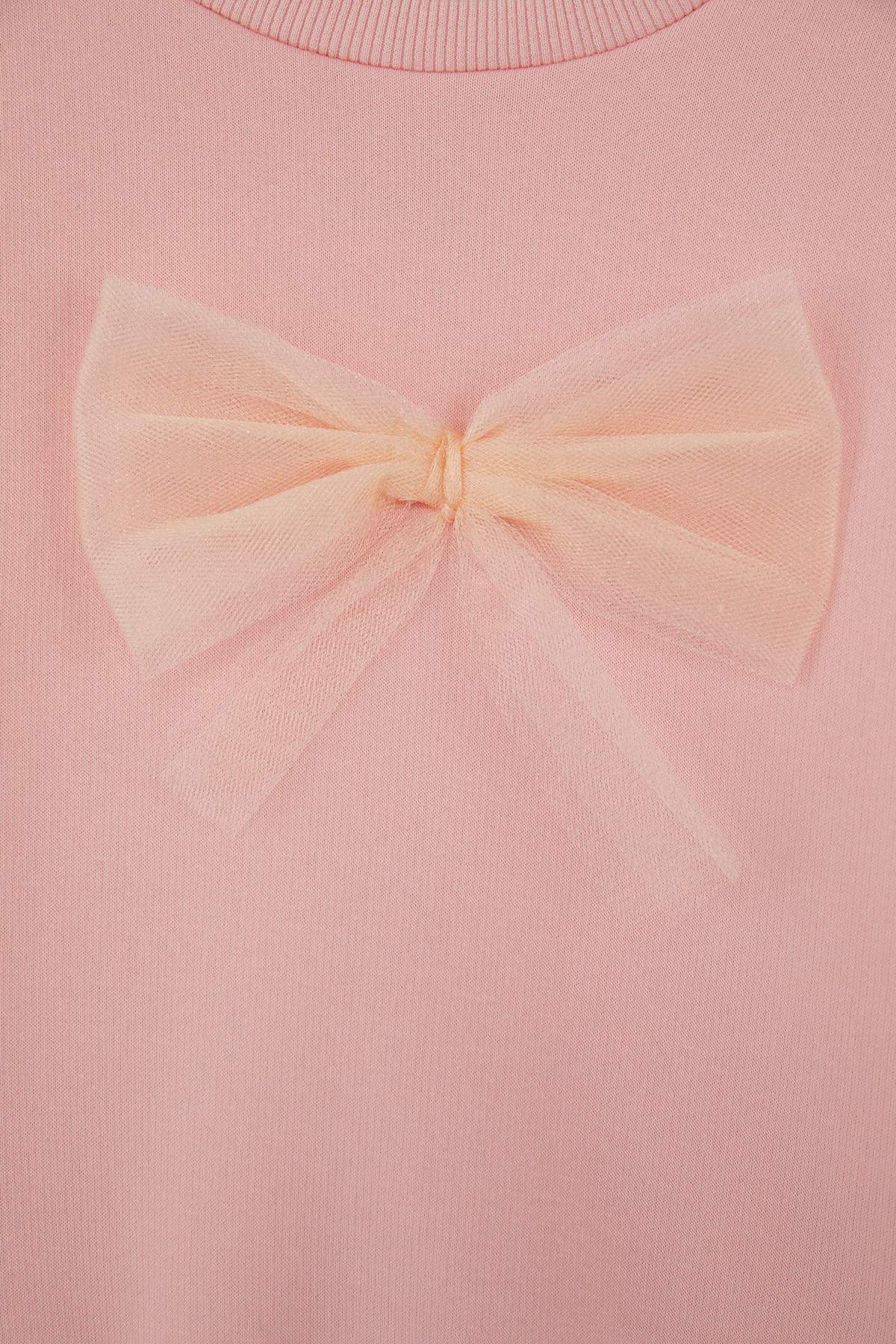 Girls' Powder Pink Bow Fleece-Lined Sweatshirt