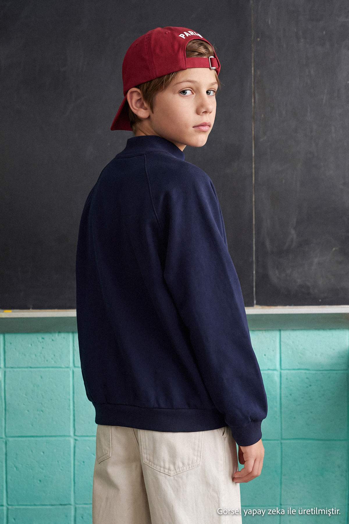 Boys' Embroidered Half-Zip Thick Sweatshirt